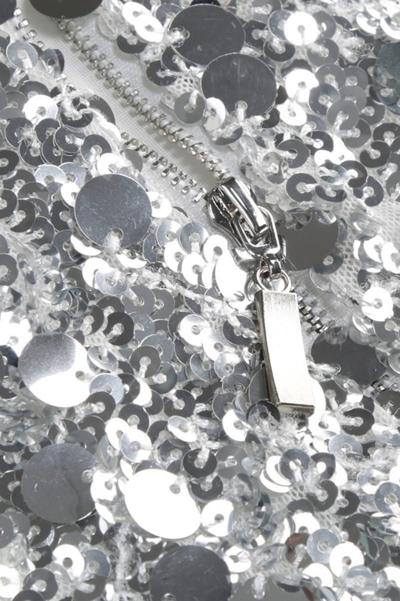 Feif Silver Halter Neck Sequin Mini Dress