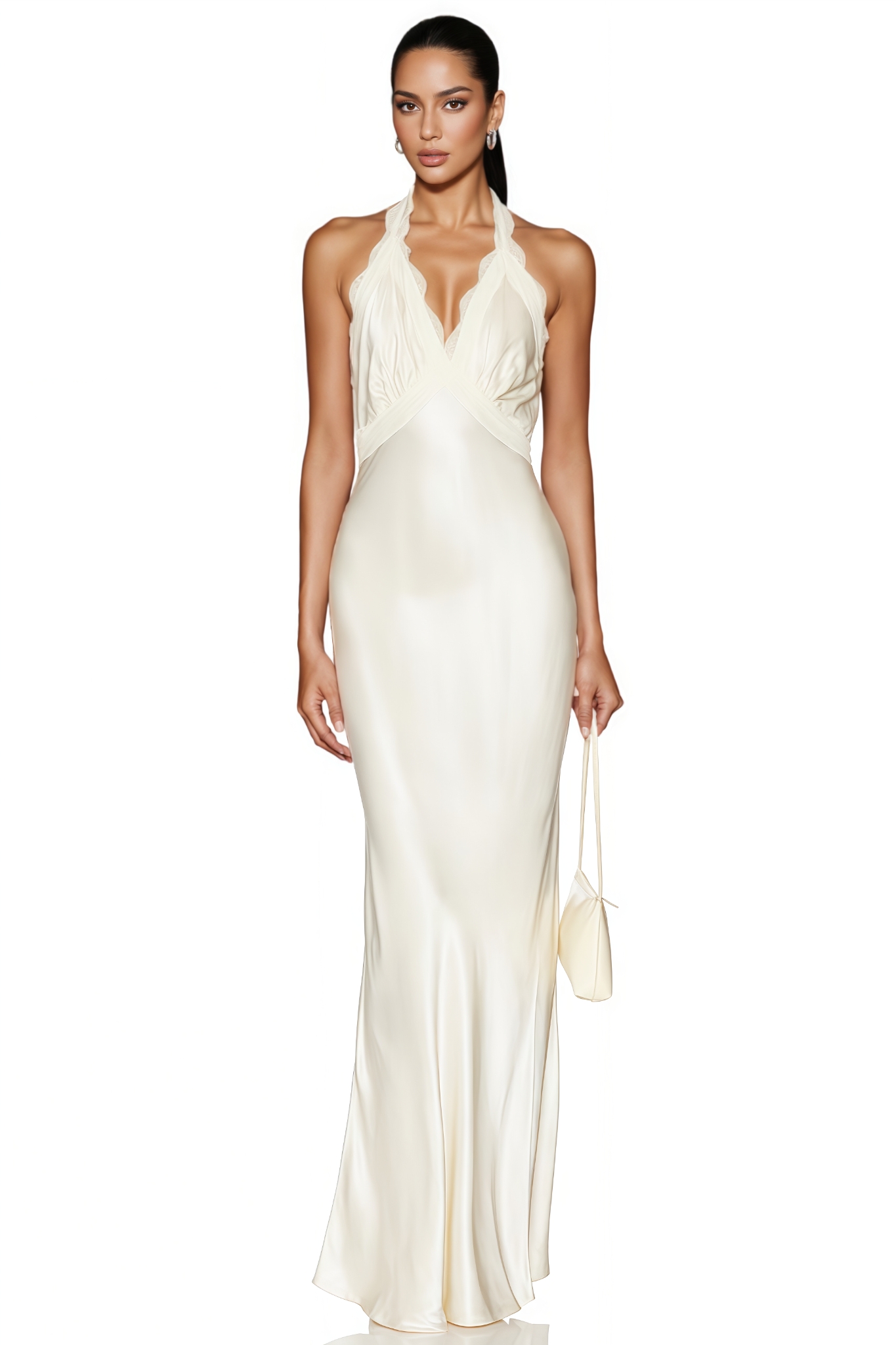 Sagan White Halter Neck Lace Maxi Dress