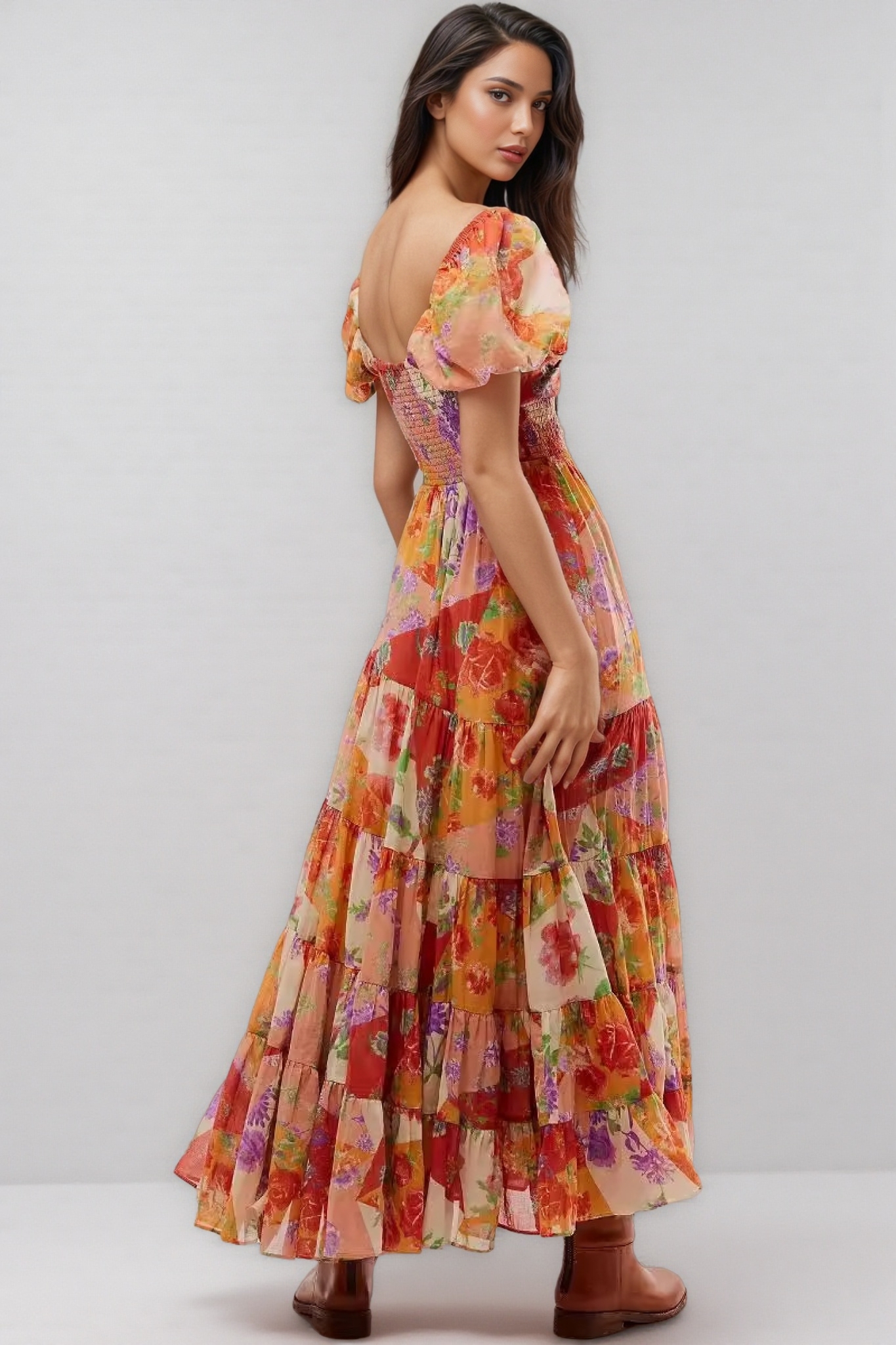 Hali French Waisted Floral Maxi Dress