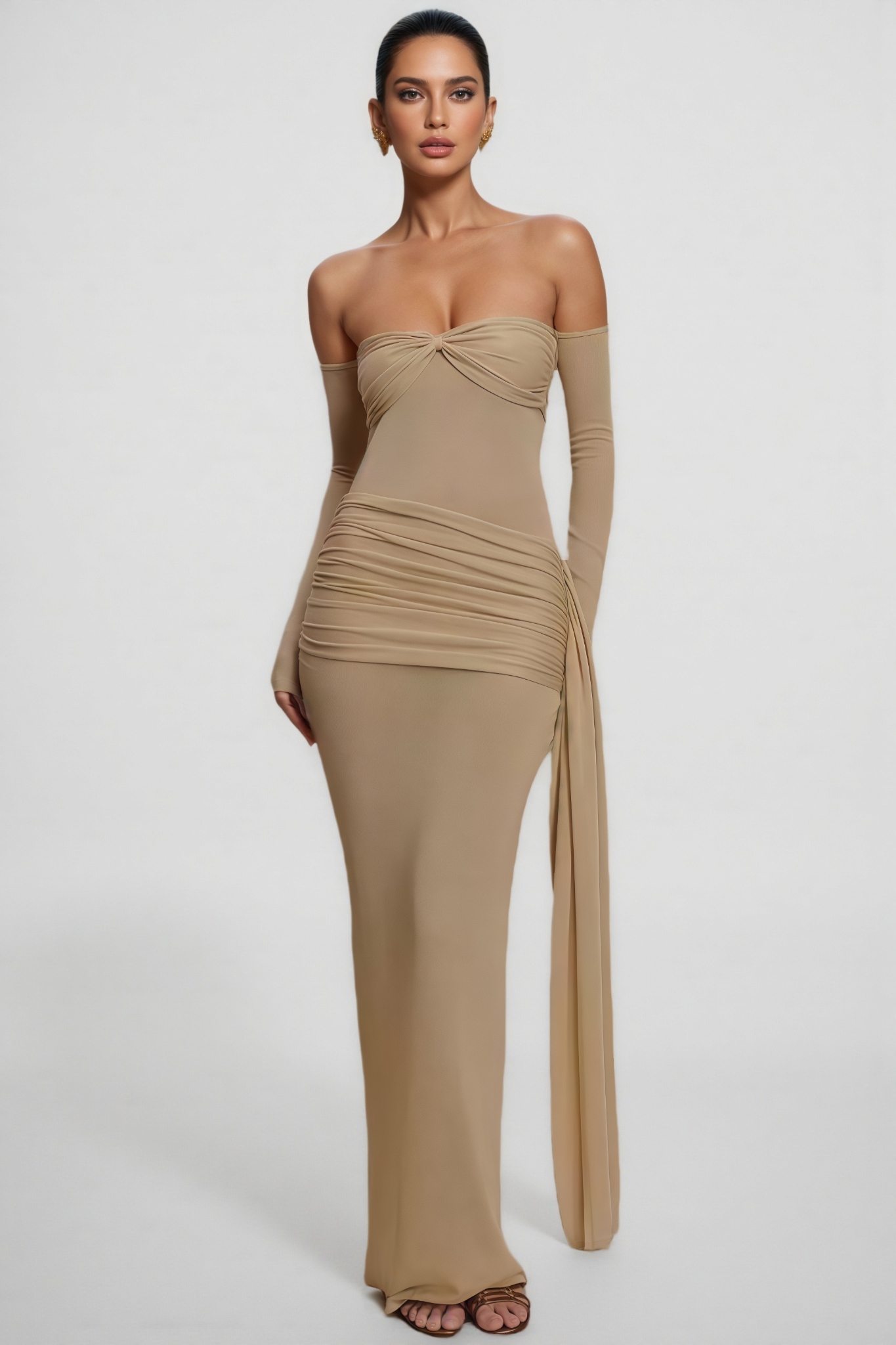 Aedon Beige Strapless Knit Maxi Dress