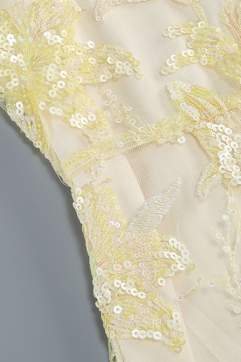 Nichalos Yellow Sequin Embellished Maxi Dress