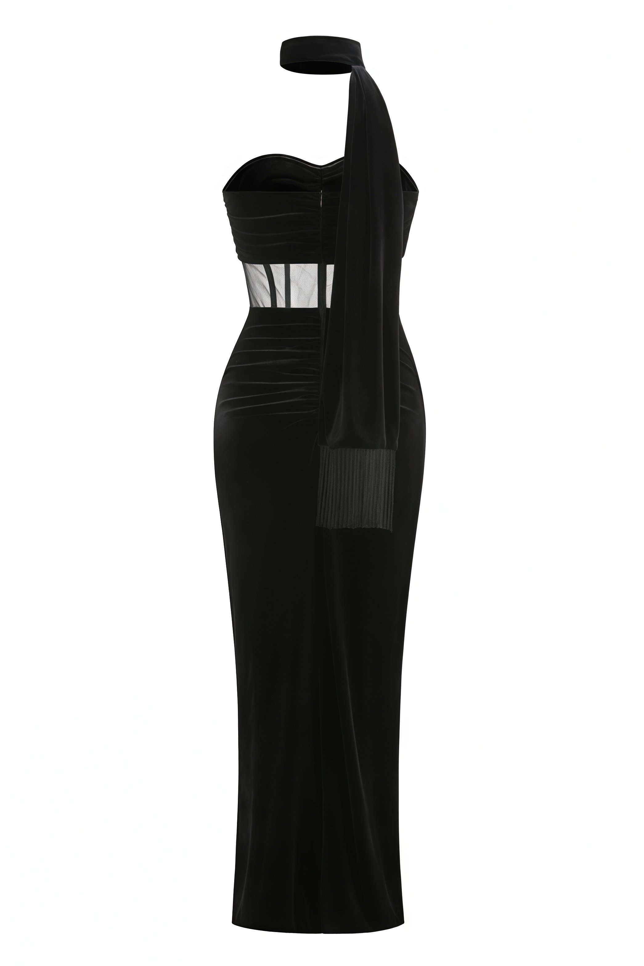 Xorine Strapless Pleated High Slit Maxi Dress