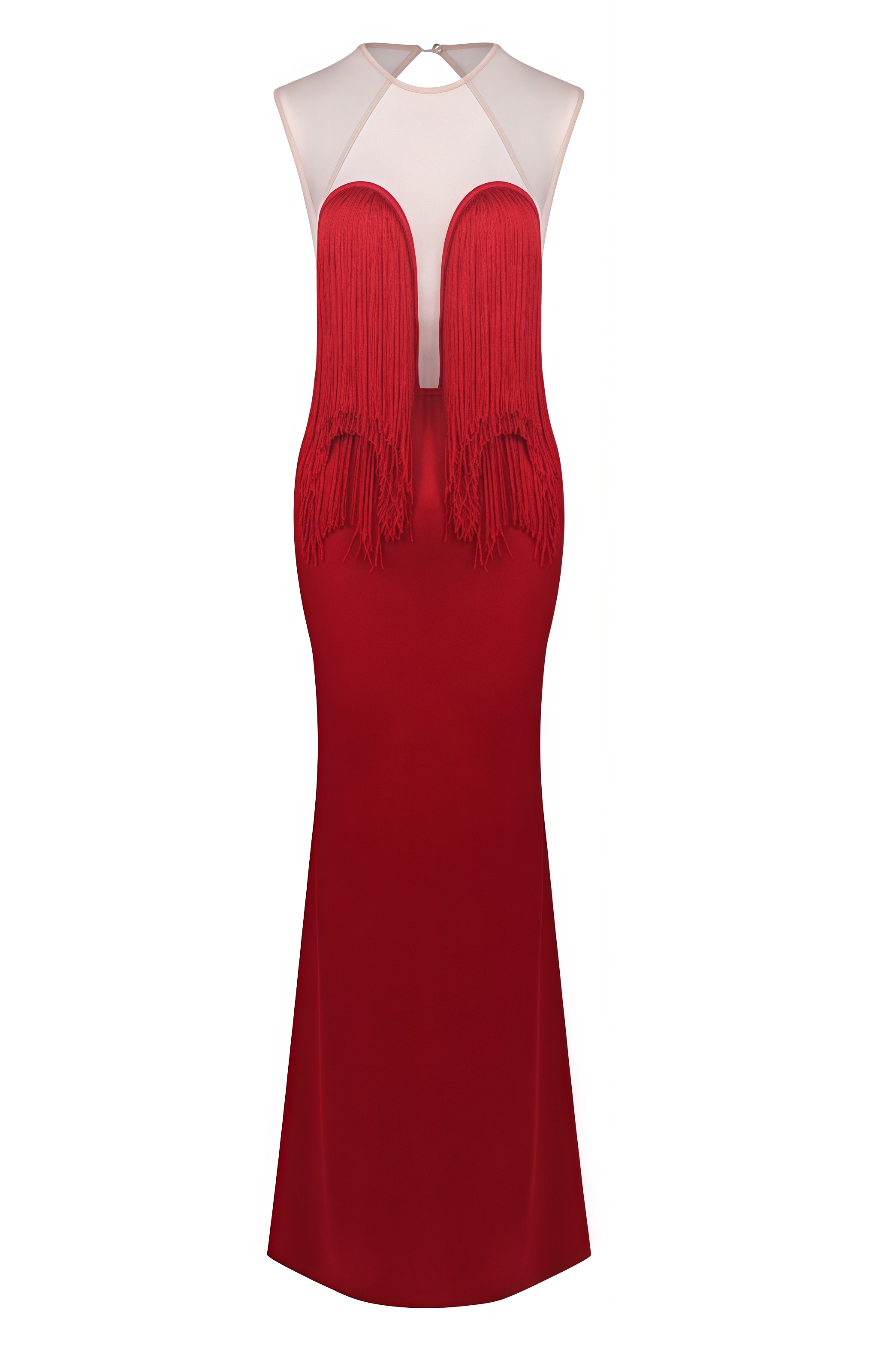 Lupita Red Strapless Fringe Maxi Dress