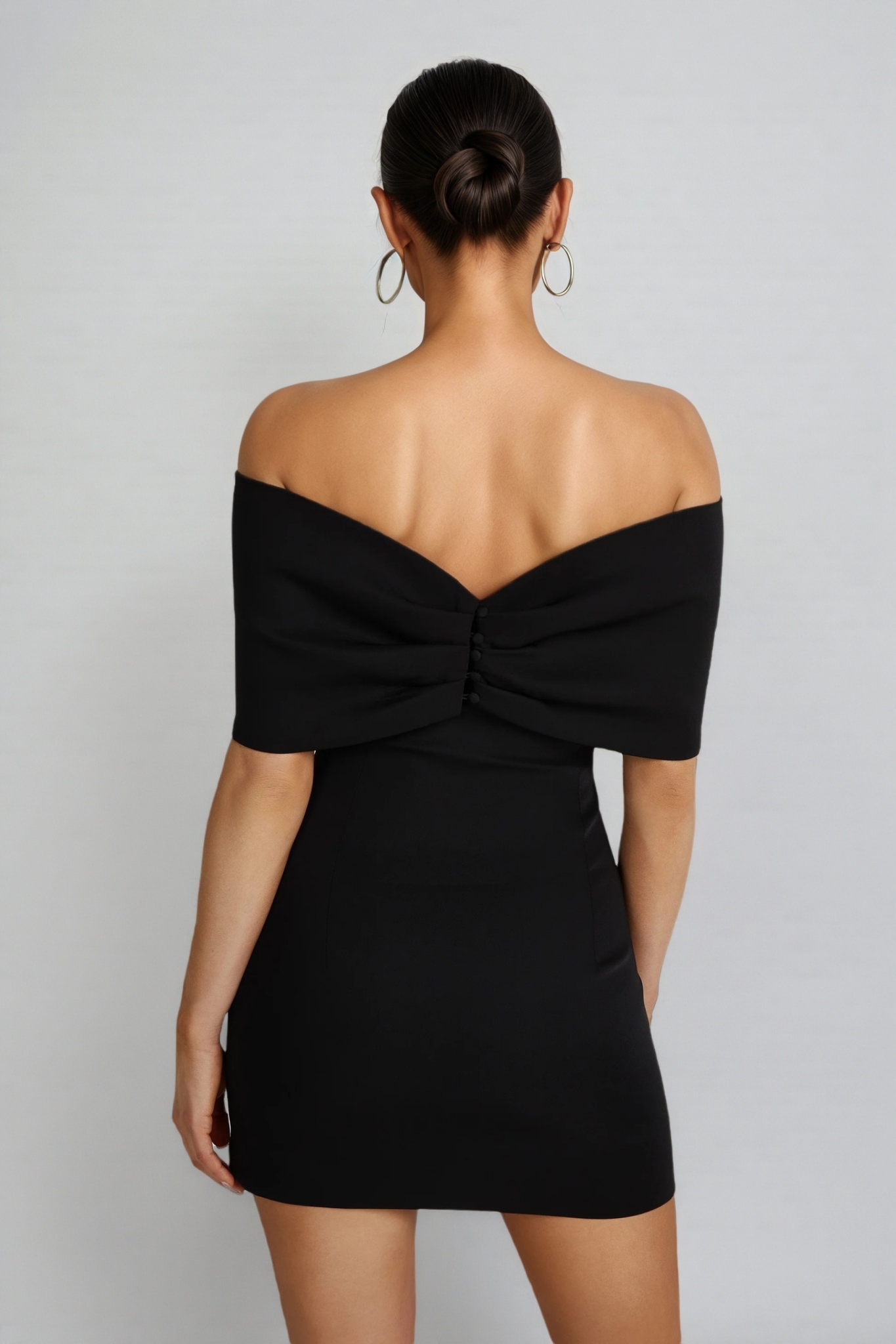 Mireille Off Shoulder Bow Mini Dress - Black