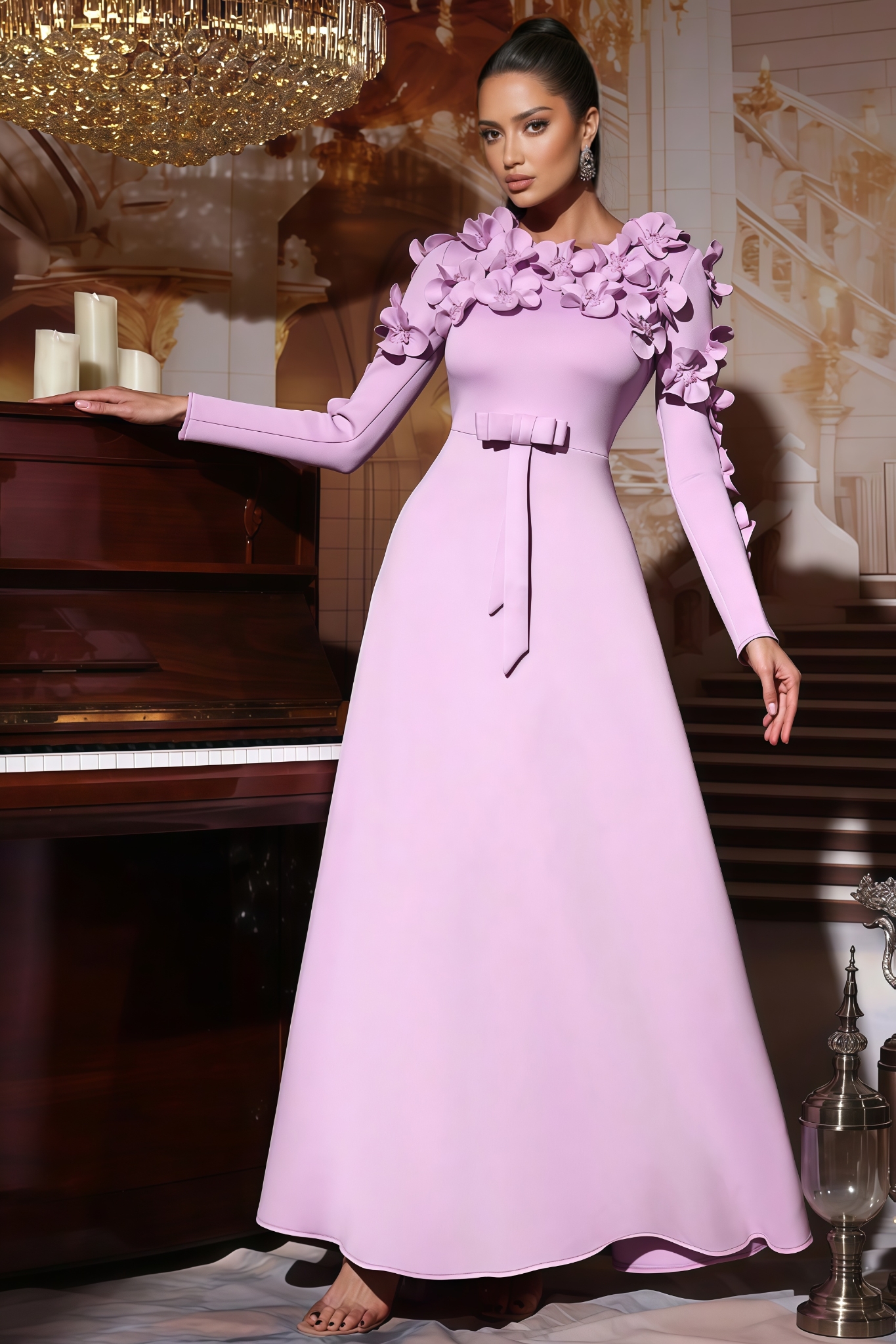 Colia Purple 3D Floral Maxi Dress