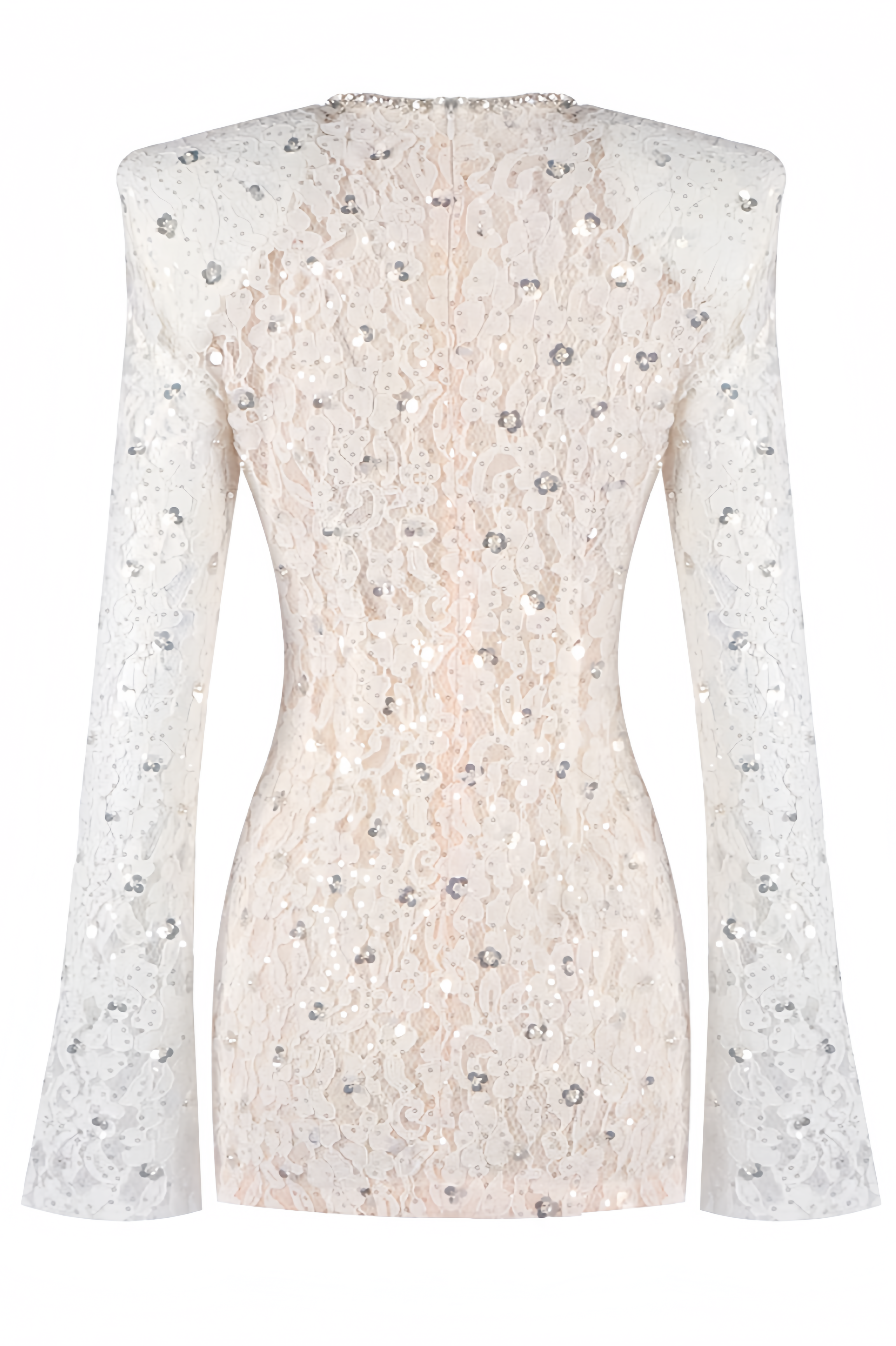 Vilina Long Sleeve Lace Rhinestone Mini Dress