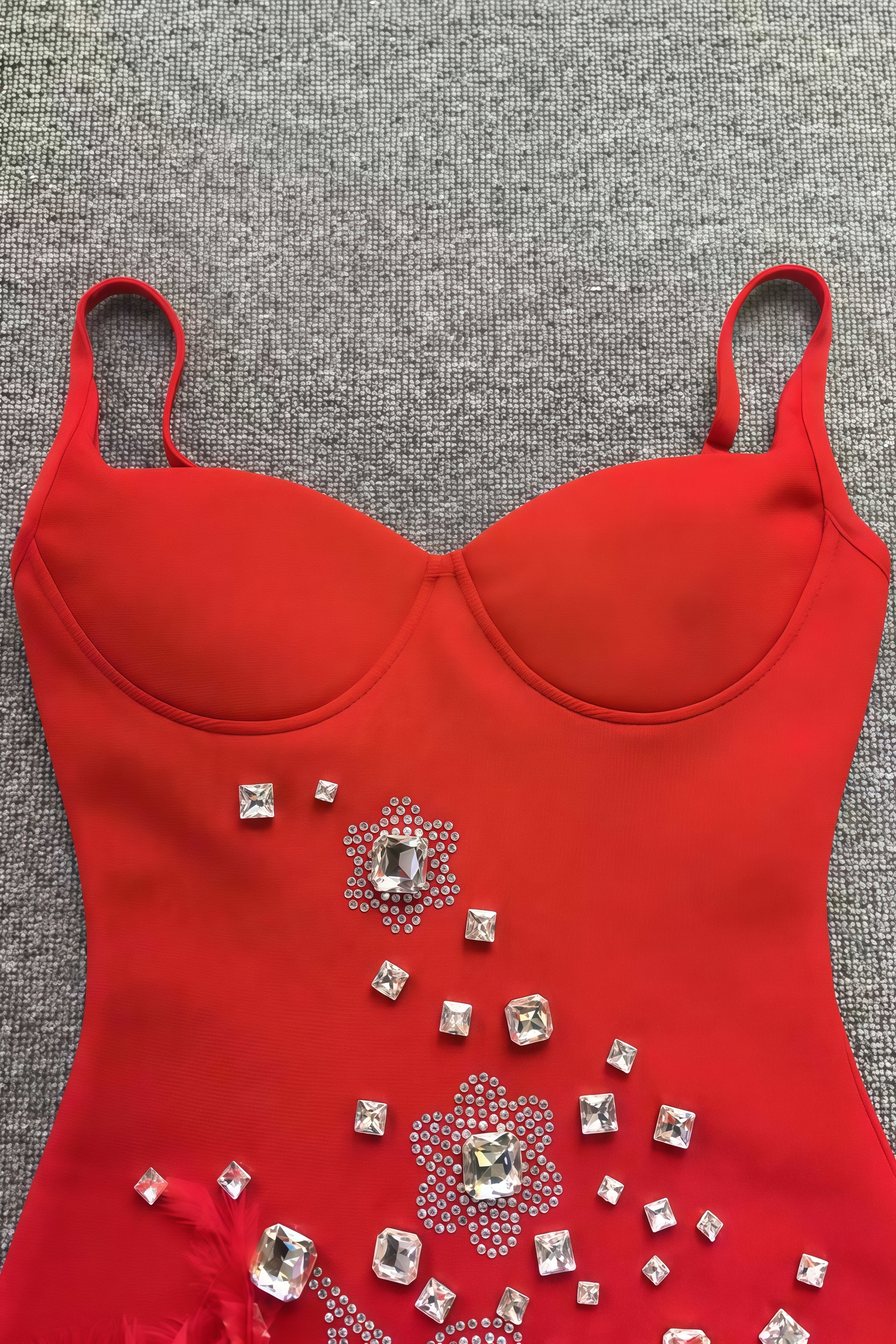 Strelia Red Feather Sequin Bandage Mini Dress