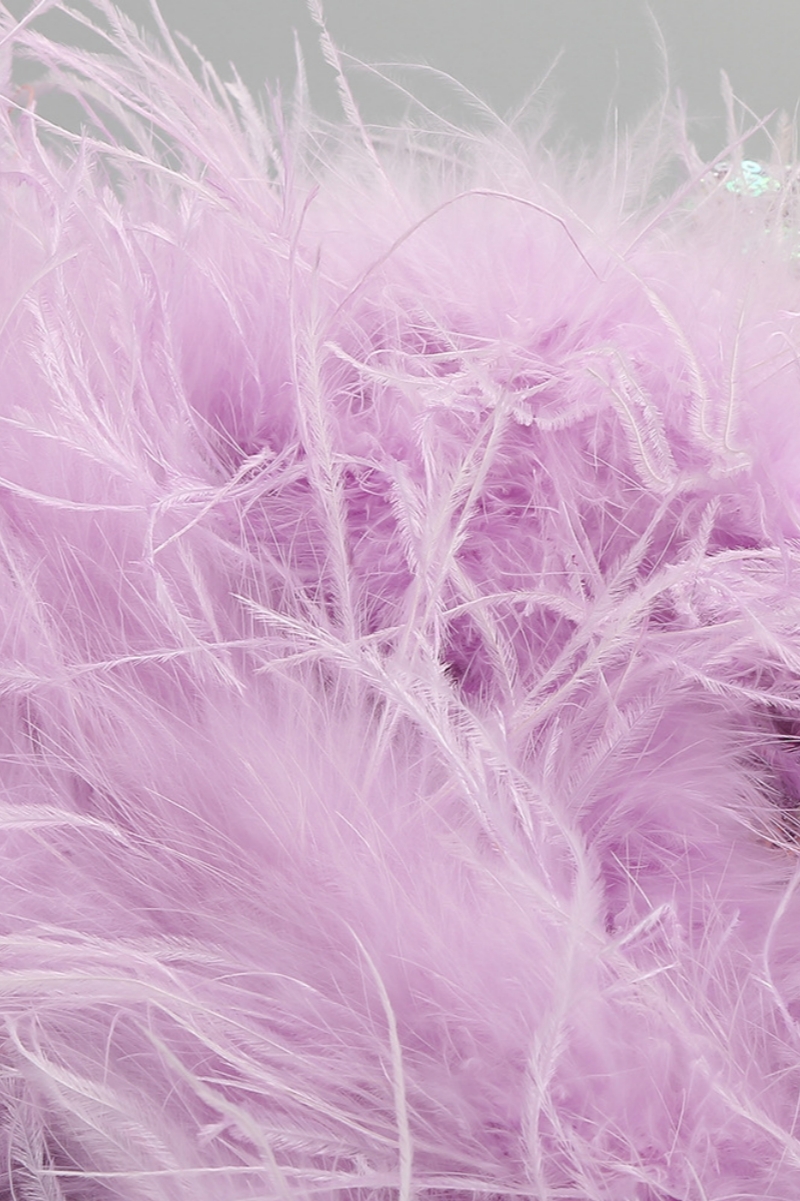 Rulone Off Shoulder Purple Sequin Feather Mini Dress