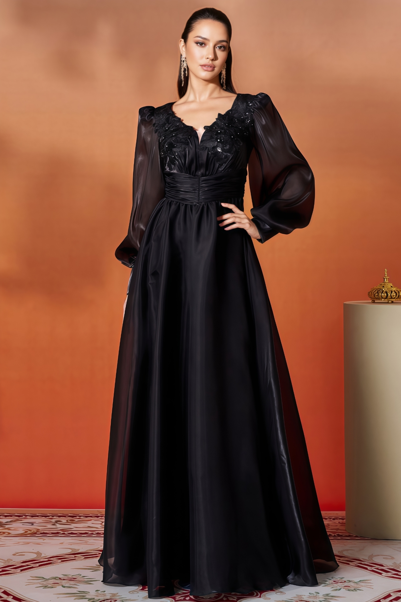 Opal Black V-Neck Lace Maxi Dress