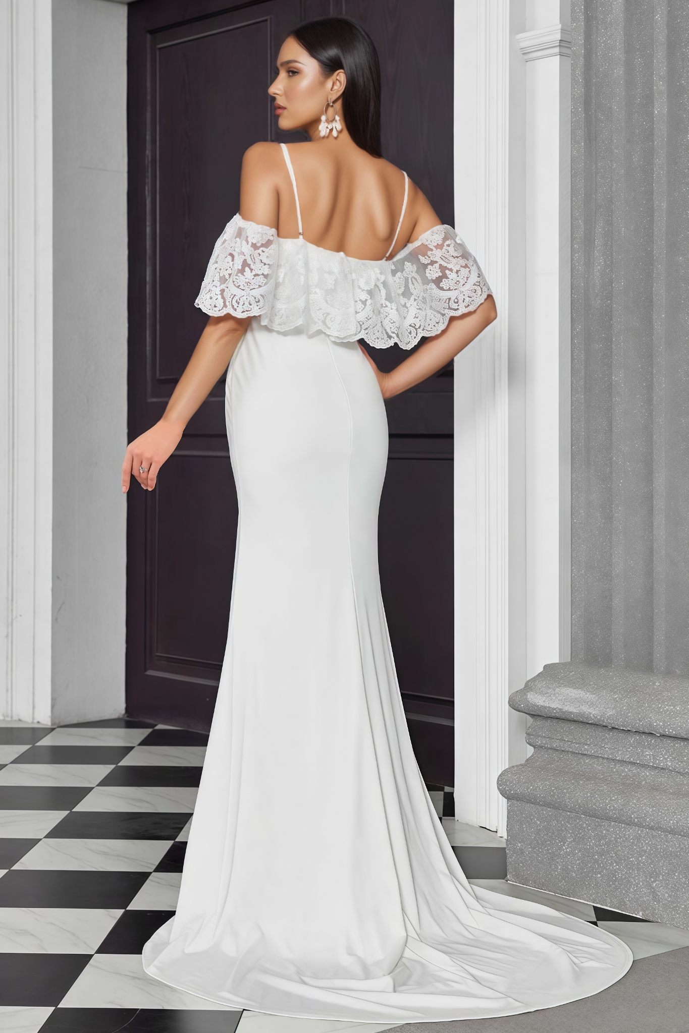 Emvitly White Halter Mermaid Maxi Dress