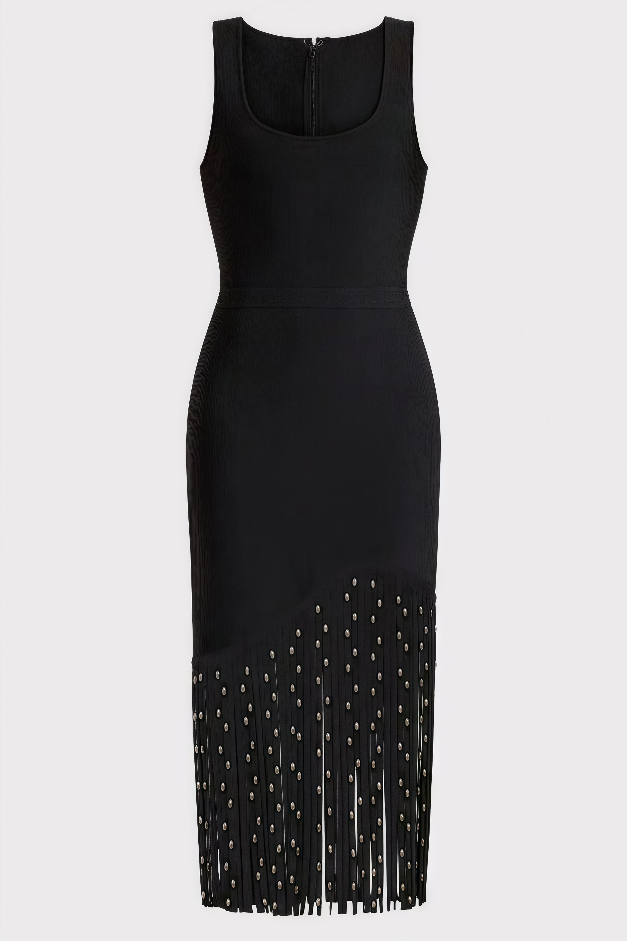 Zevian Black Fringed Midi Dress