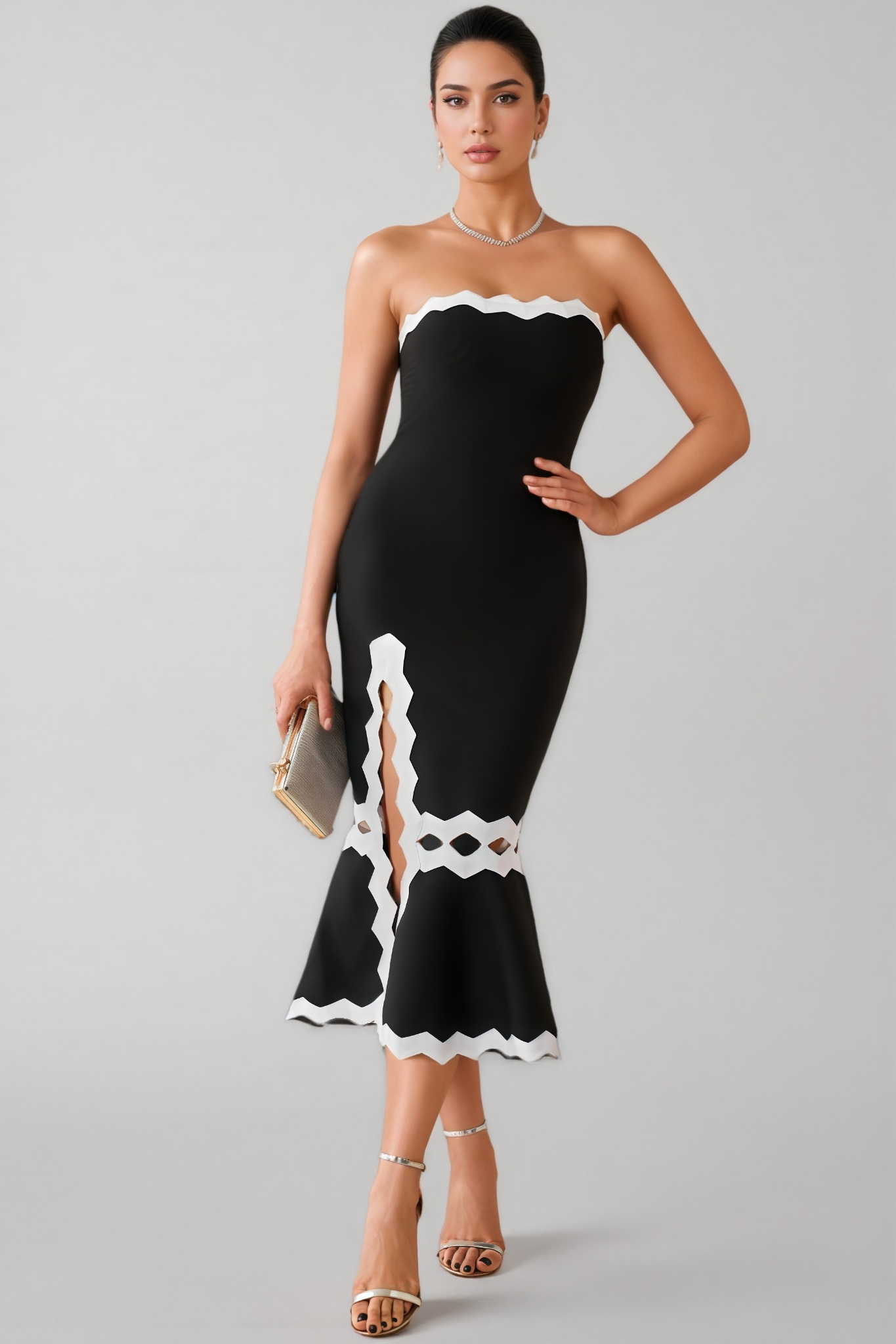 Dillon Plunge Fishtail Split Midi Dress