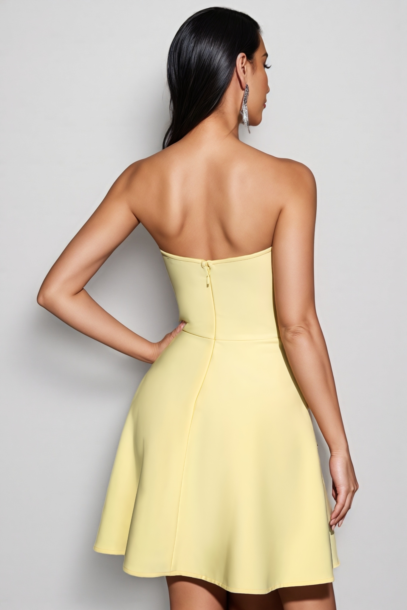 Frivina Yellow Strapless Bandage Mini Dress