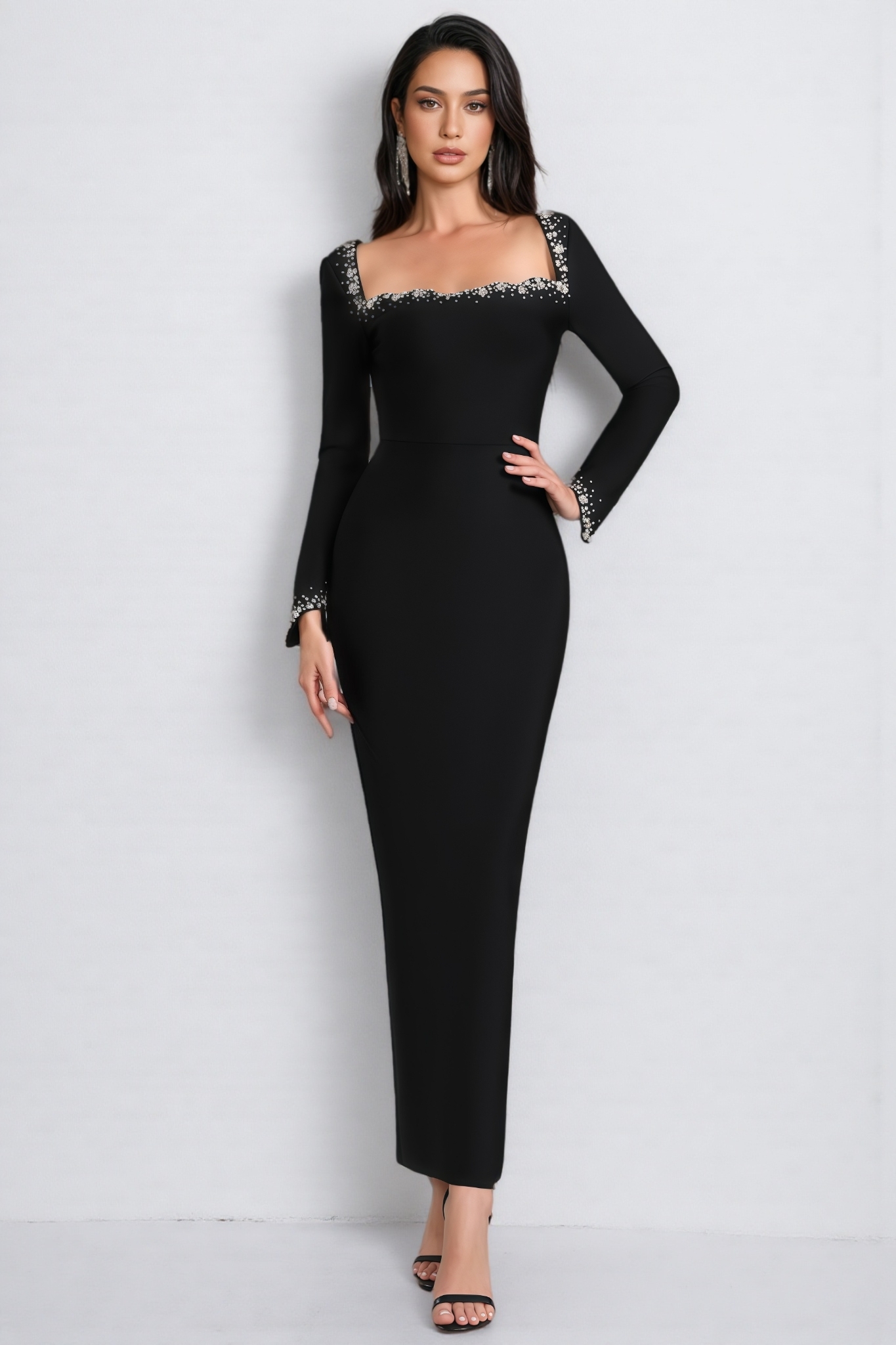 Larina Square Neckline Studded Maxi Dress