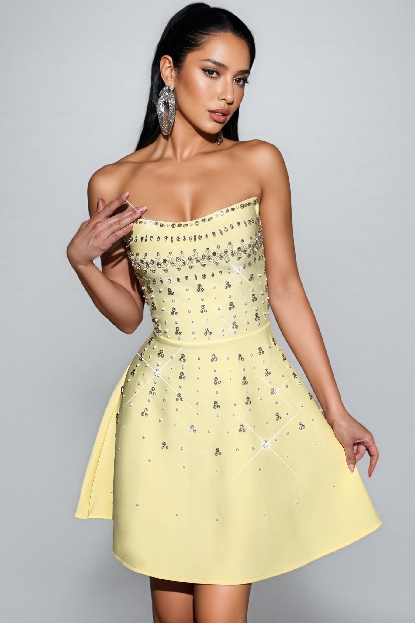 Frivina Yellow Strapless Bandage Mini Dress