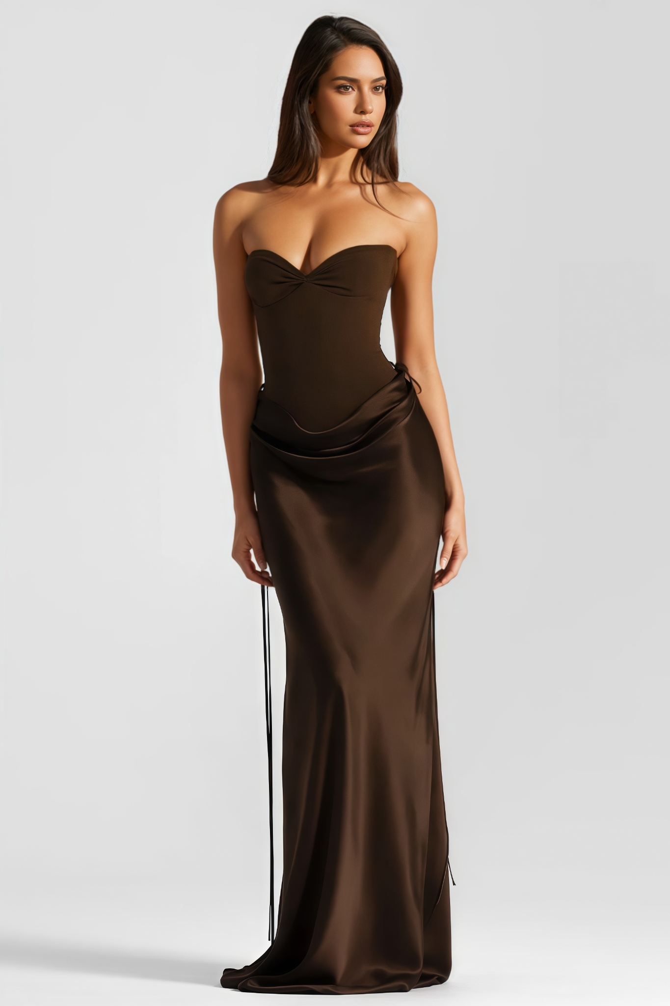 Zernk Brown Strapless Maxi Dress Set