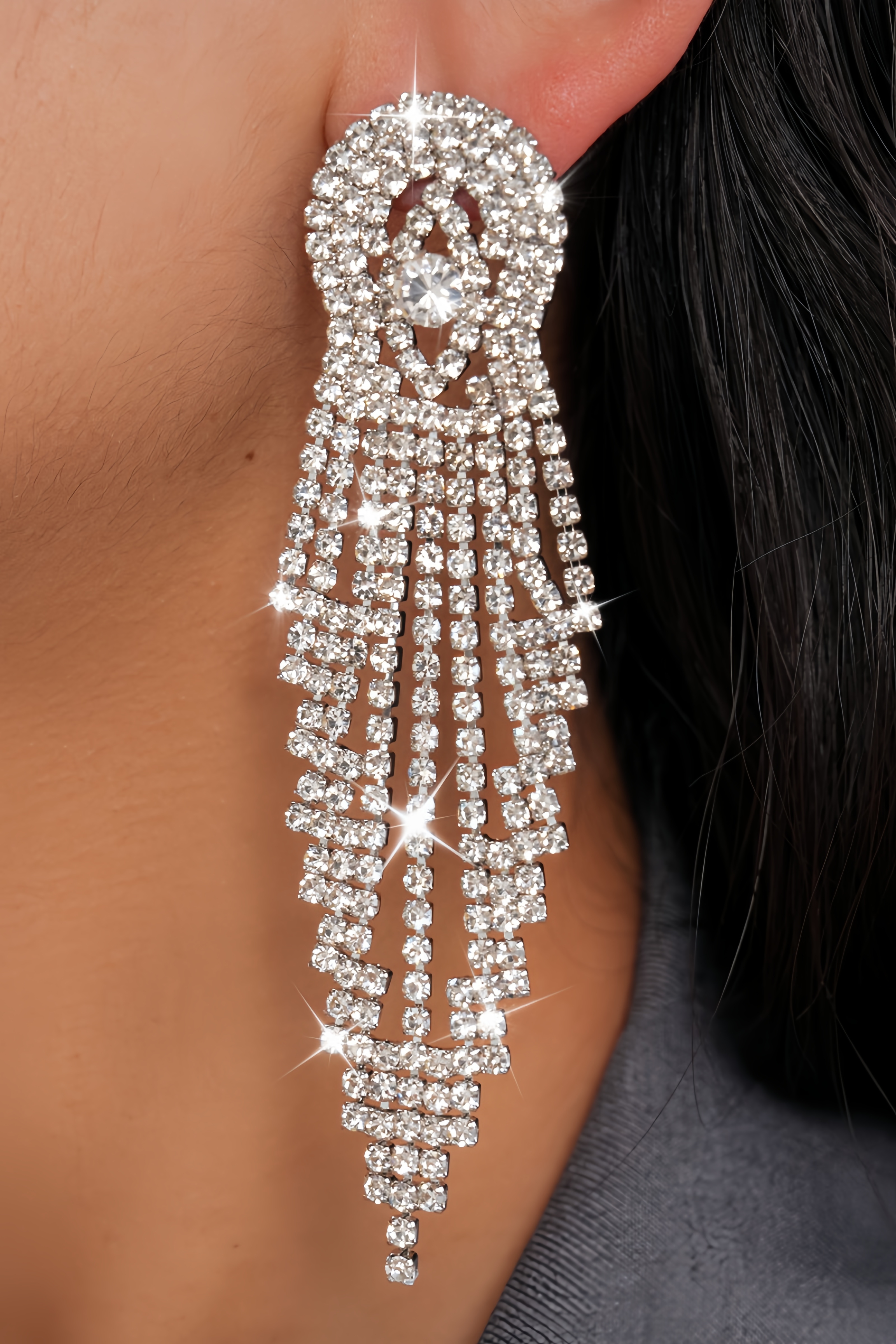 Harnpe Diamond Studded Fringe Earrings