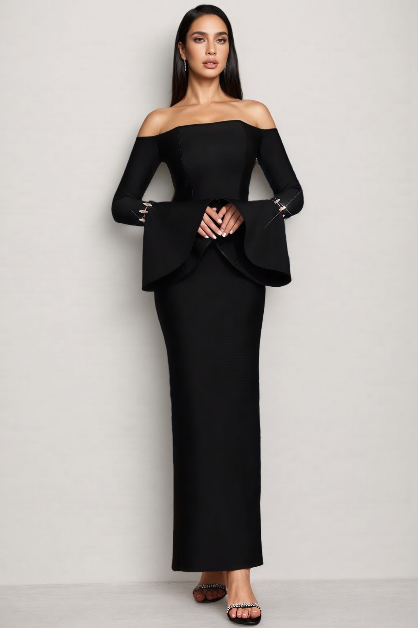 Harenx Black Off The Shoulder Bandage Maxi Dress