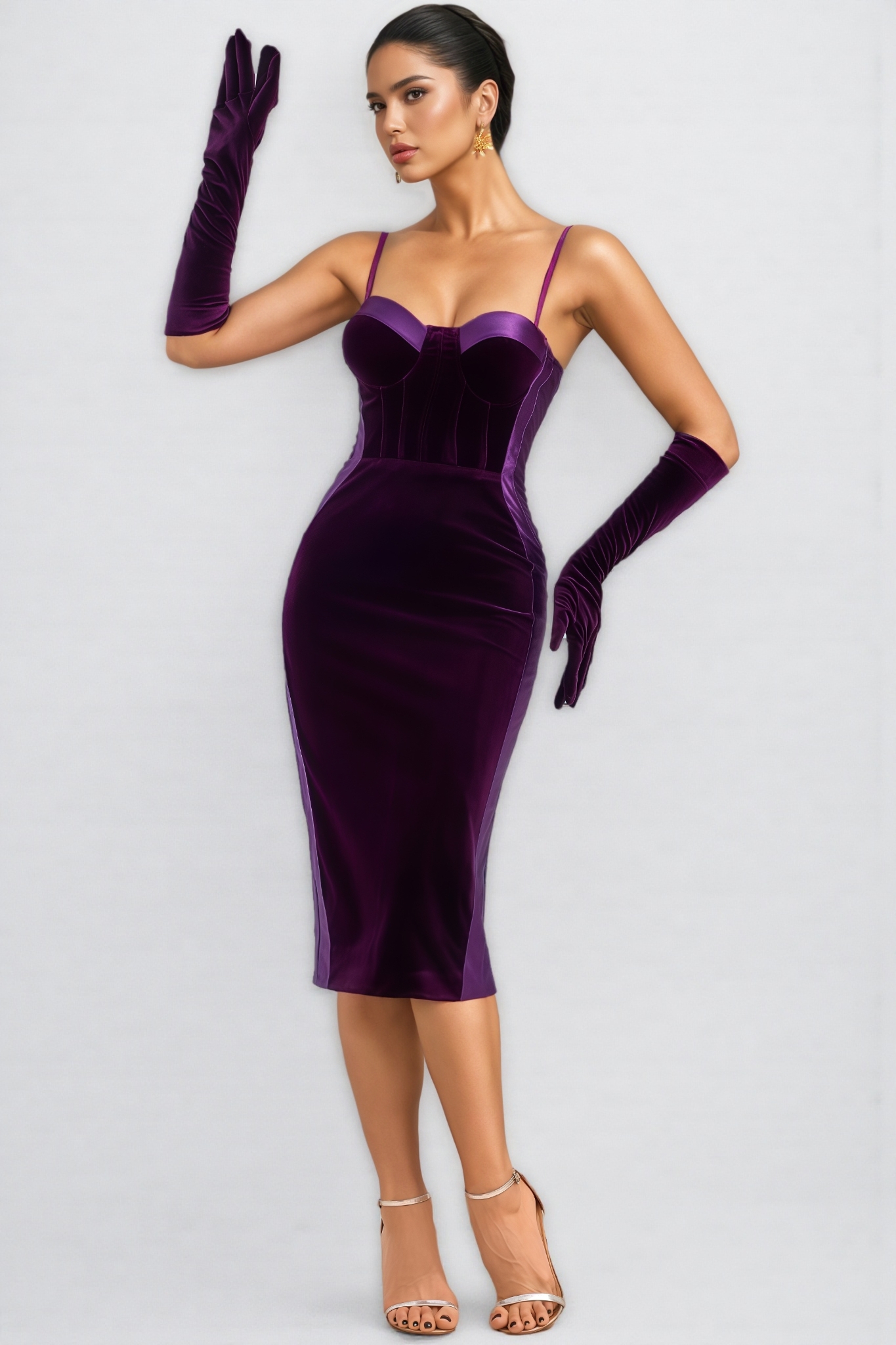 Umric Purple Strapless Midi Dress