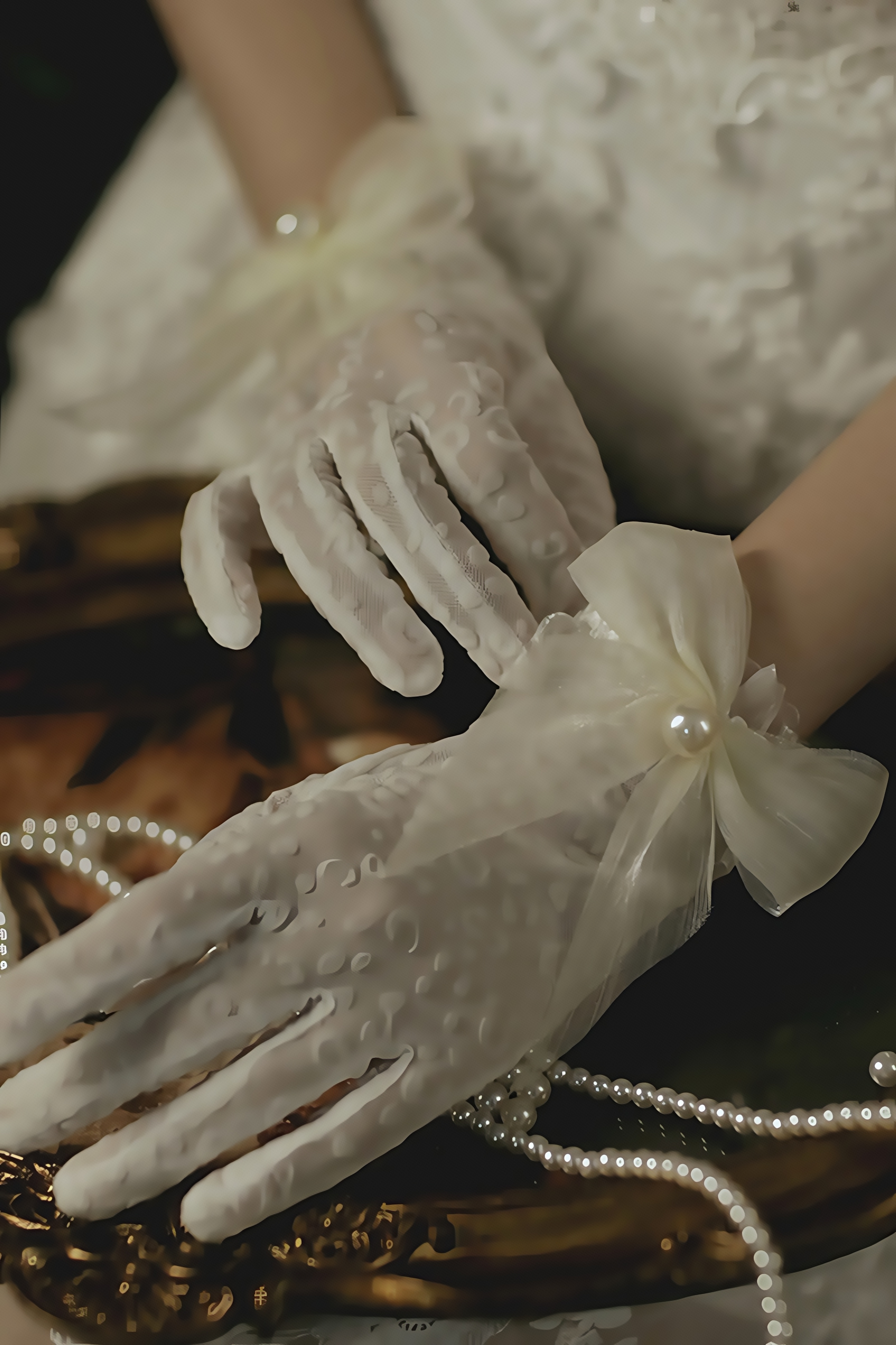 Ilyat White Dot Bow Gloves