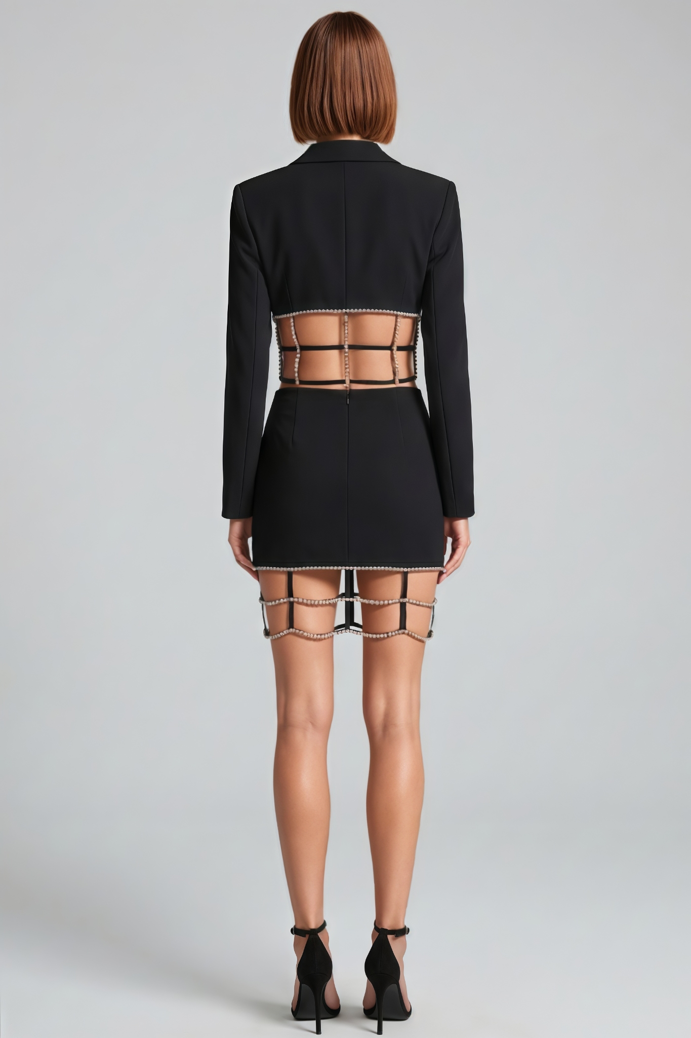 Norvin Black Rhinestone Embellished Mini Dress Set