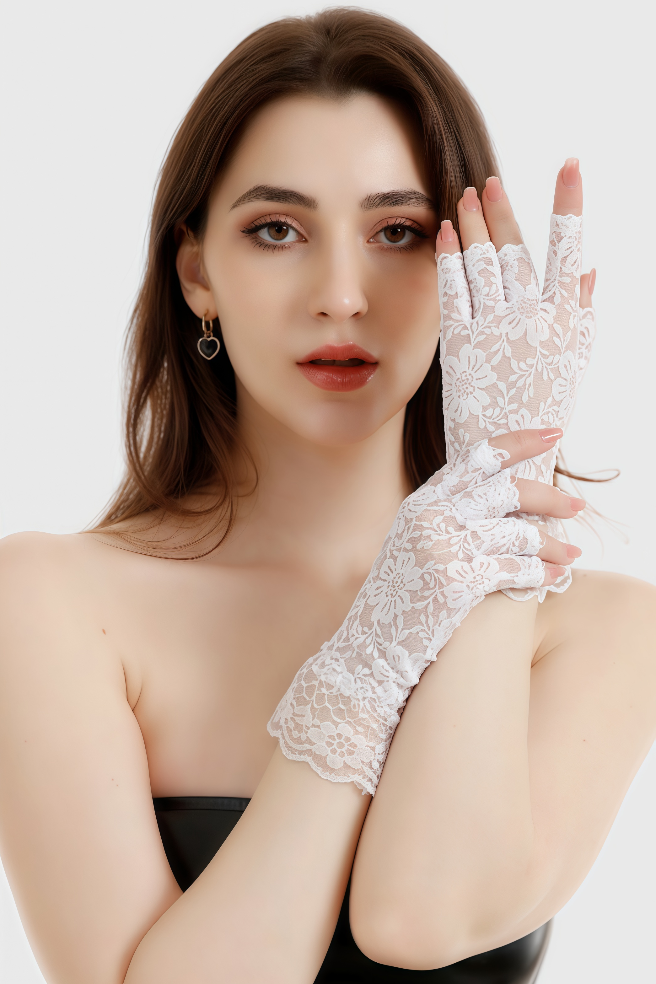 Myletr Half-Finger Lace Trim Gloves