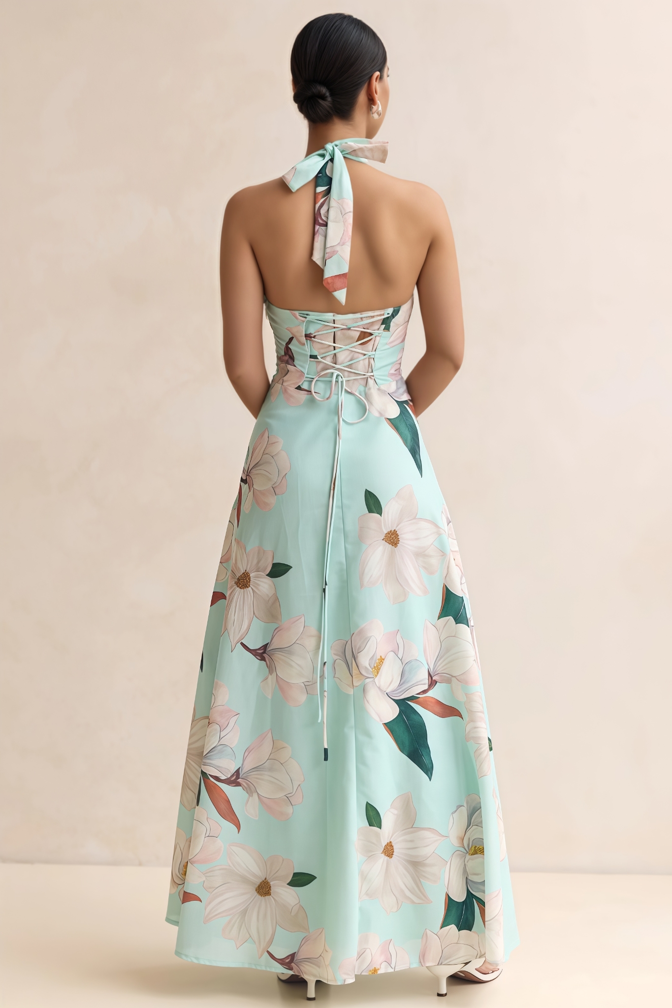 Raxwall Green Halter Neck Backless Maxi Dress