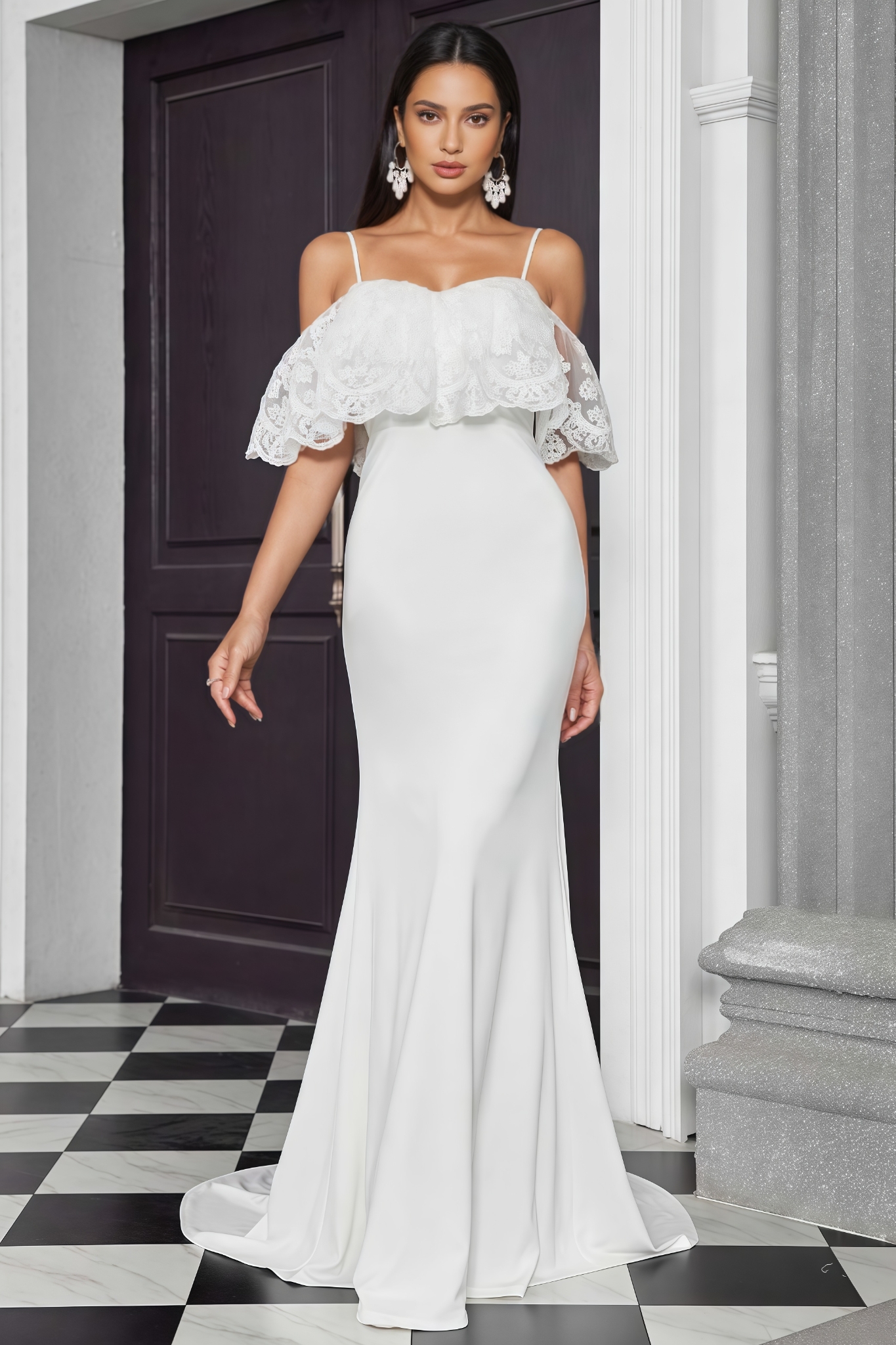Emvitly White Halter Mermaid Maxi Dress