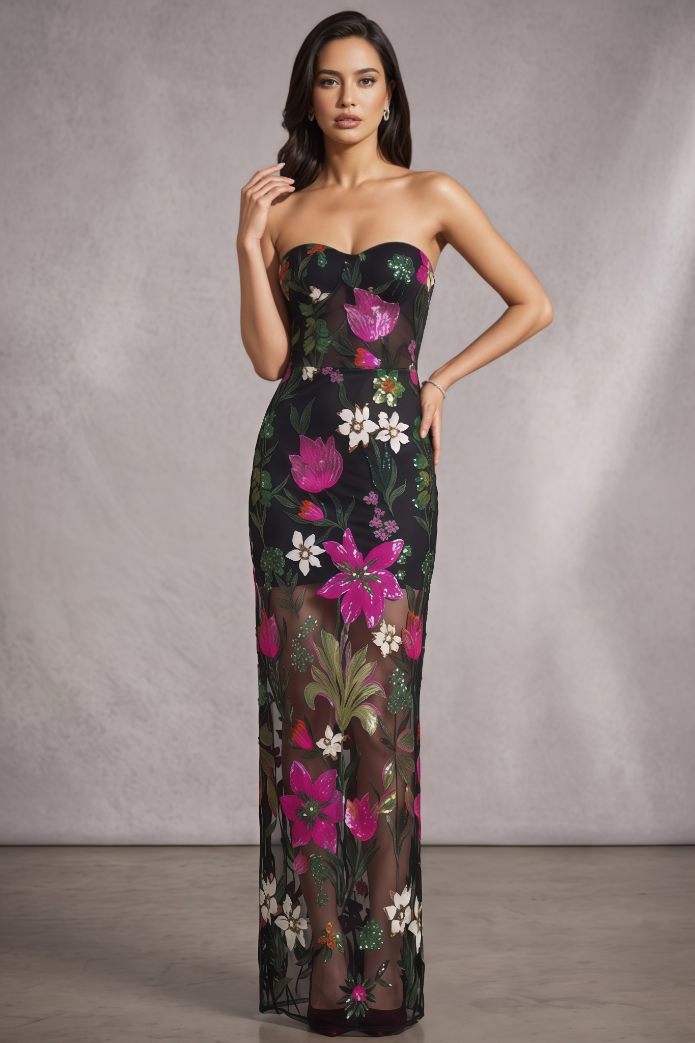Bronwen Black Strapless Sequin Maxi Dress