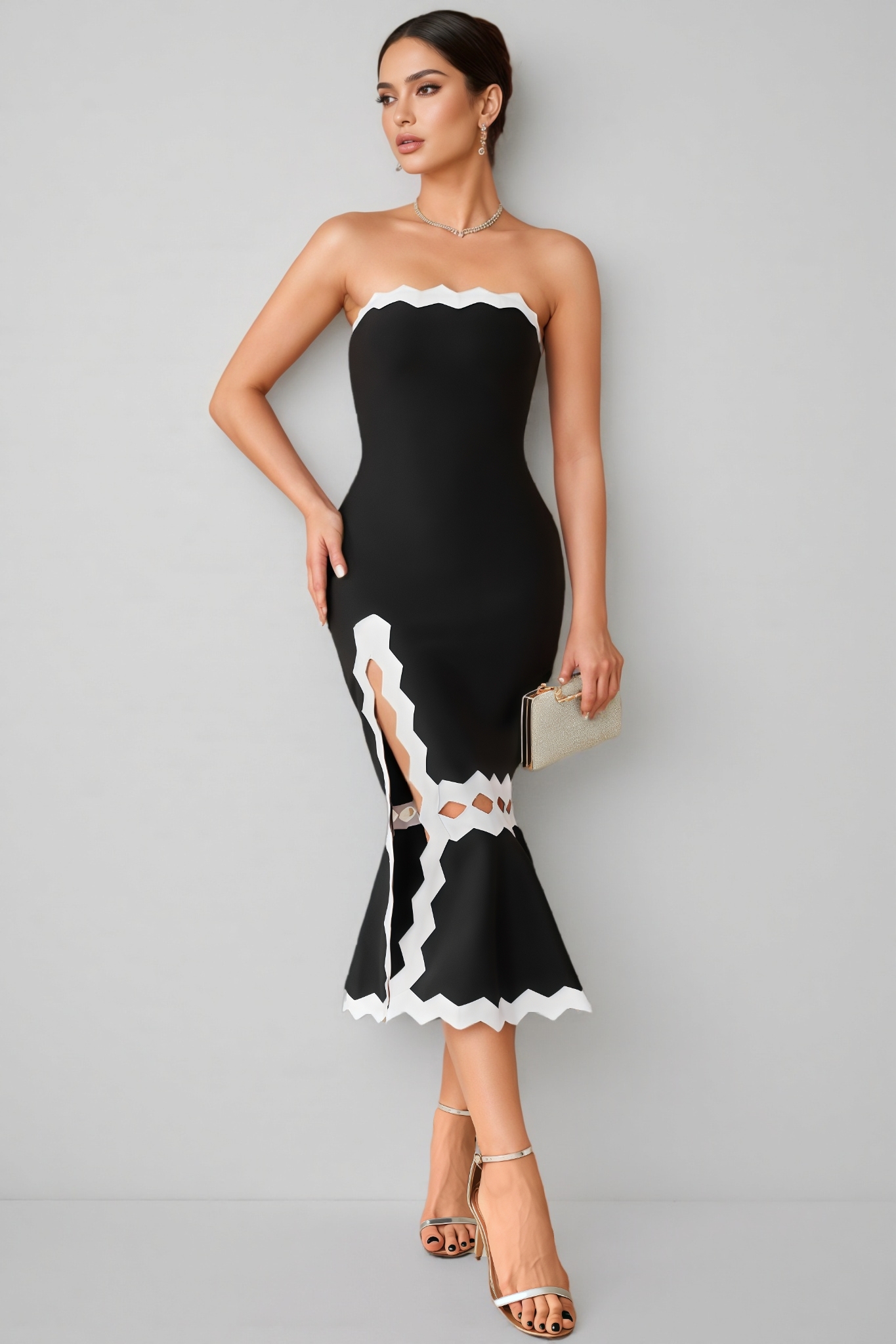Dillon Plunge Fishtail Split Midi Dress