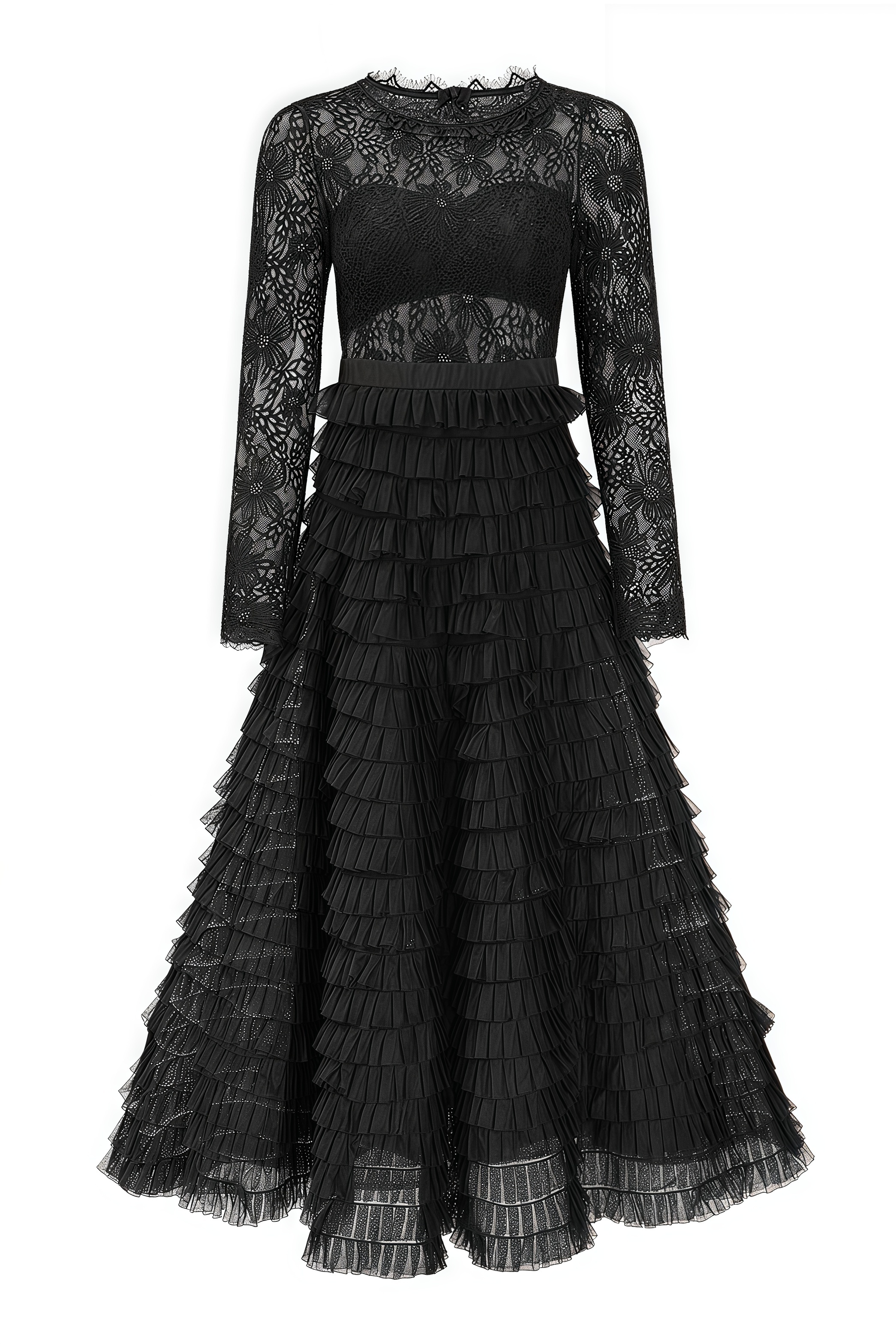 Rafik Black Hollow Lace A-line Maxi Dress