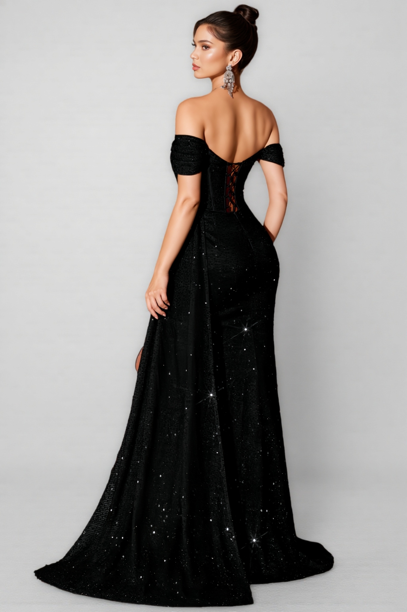 Ranmy Black Off The Shoulder Sequin Maxi Dress