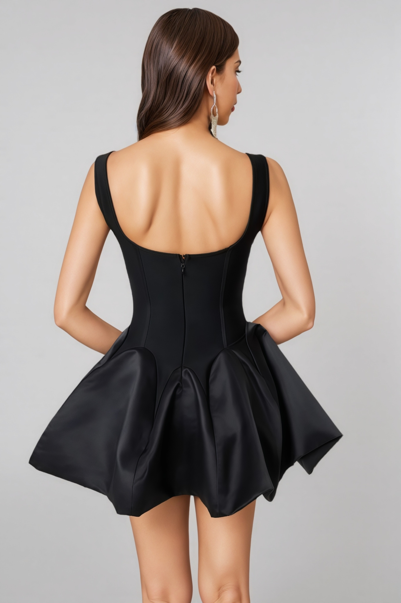 Dedrik Diamond Studded Square Neck Puffy Mini Dress