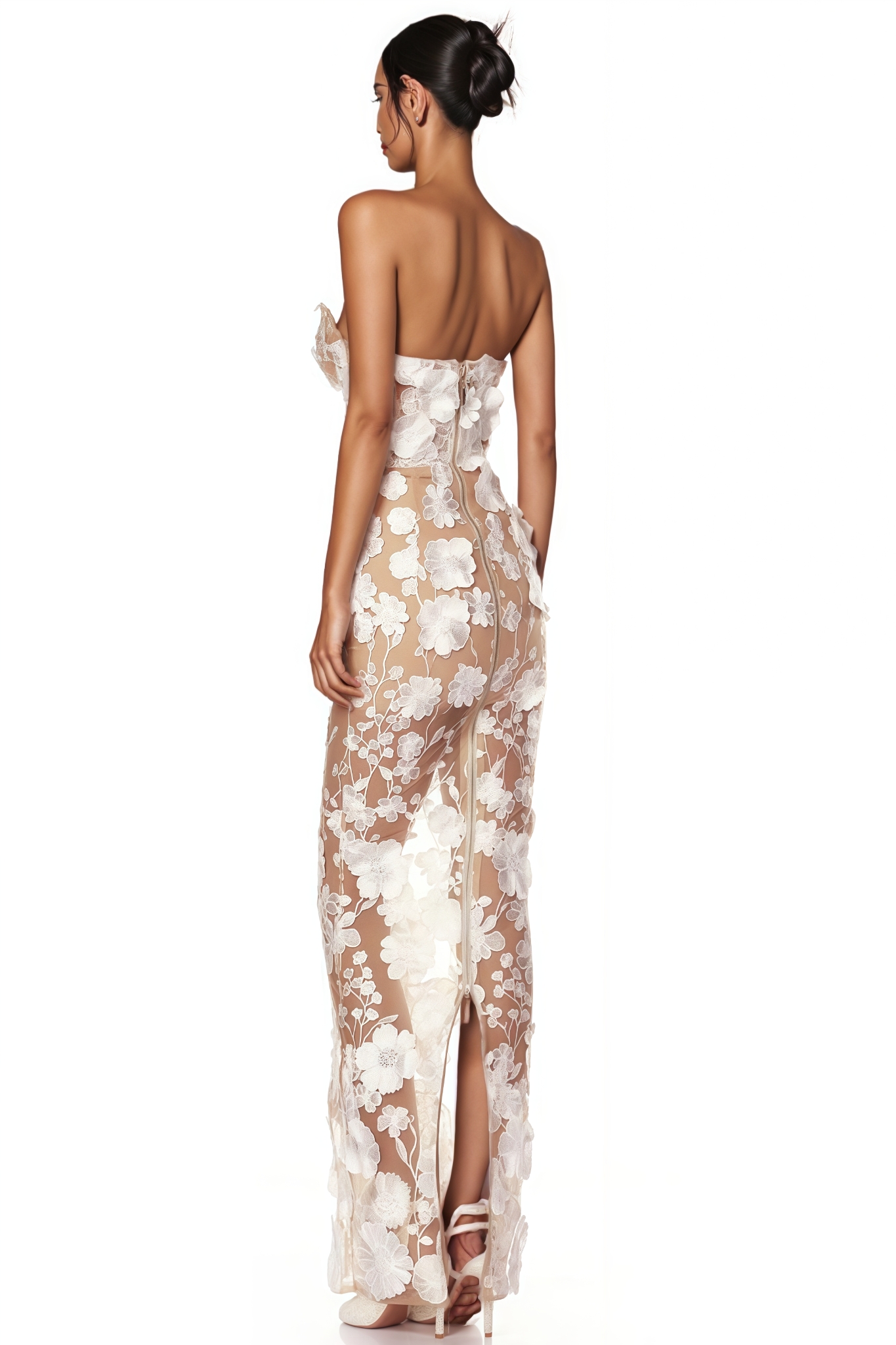 Kendall White Strapless 3D Flower Maxi Dress