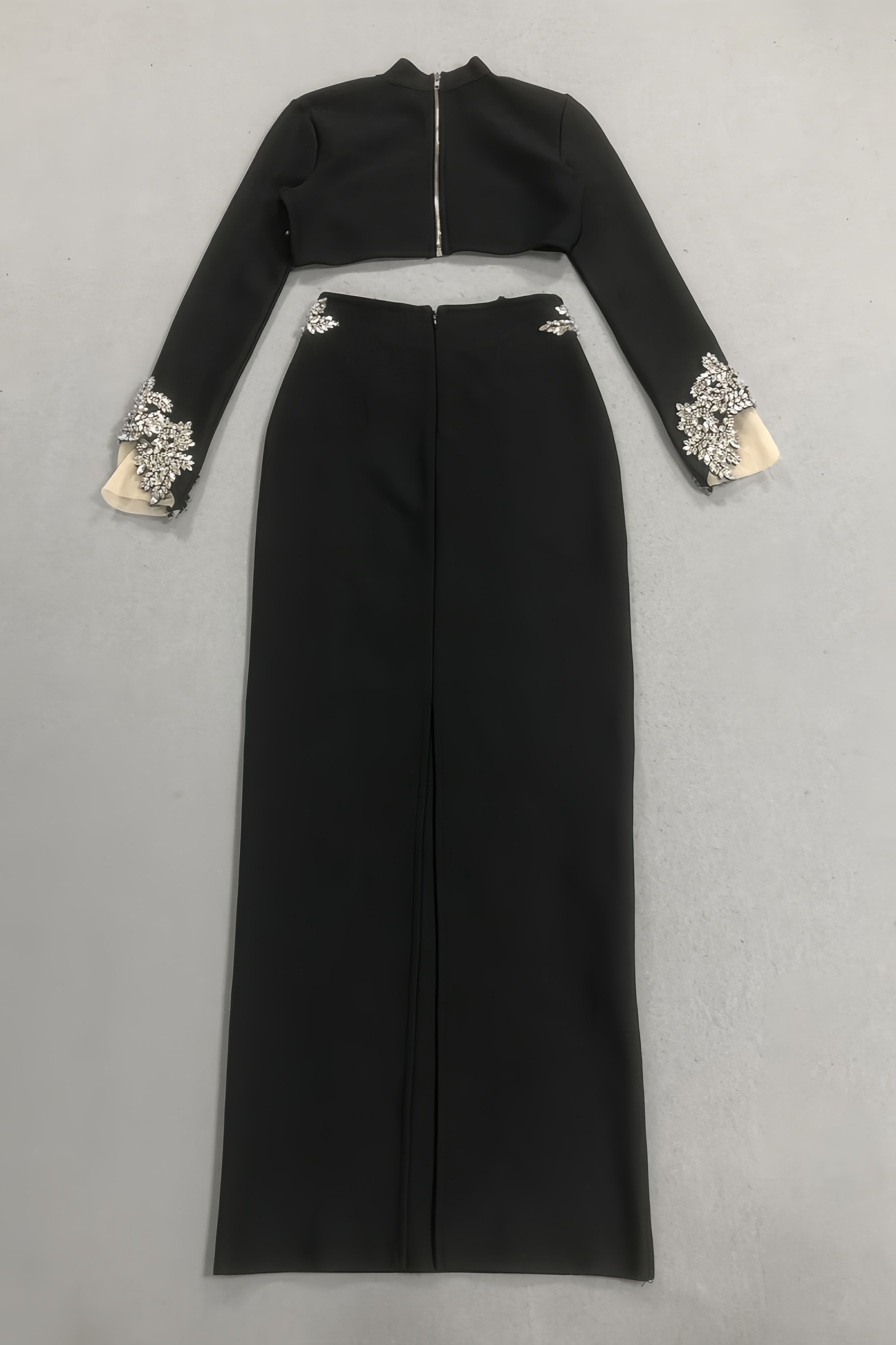 Julianpy Black Diamond Embellished Maxi Dress Set