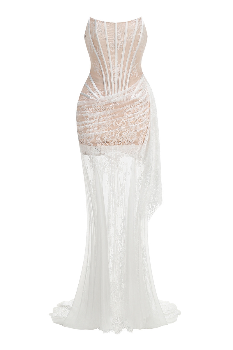 Reyna White Floral Lace Maxi Dress Set