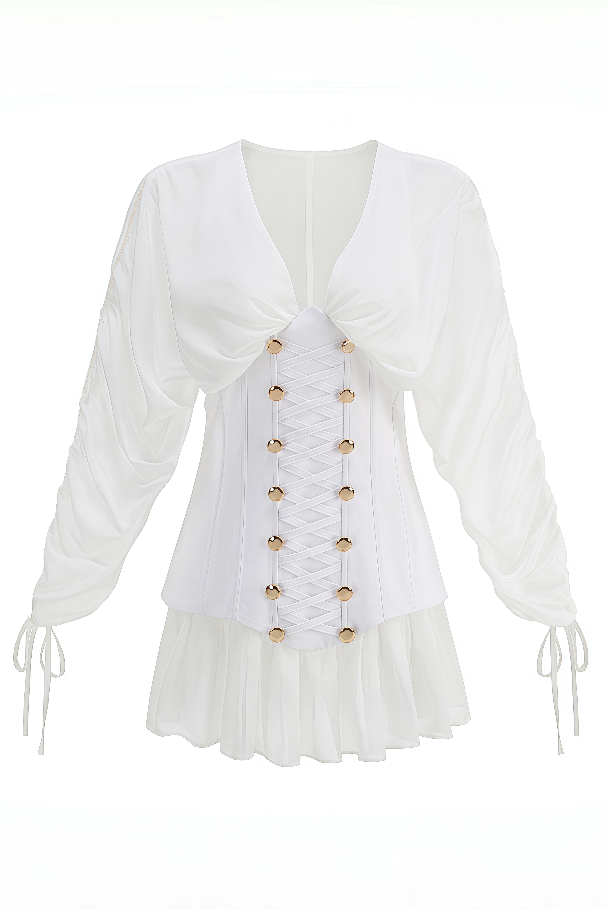 Hovrt White Long Sleeve Ruched Mini Dress