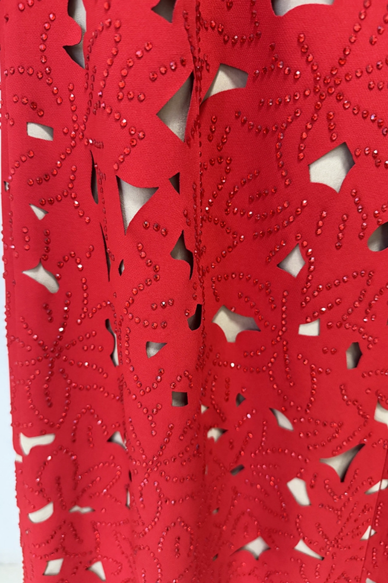 Elavry Red Long Sleeve Cut Out Maxi Dress