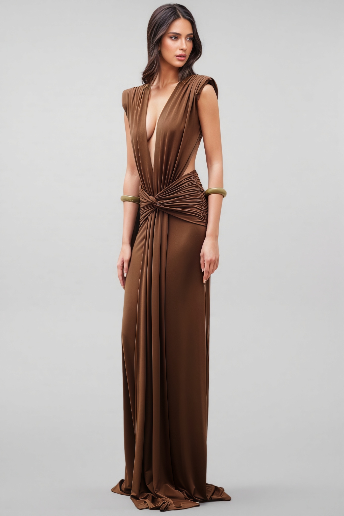 Xylond Brown Twist Sleeveless Maxi Dress