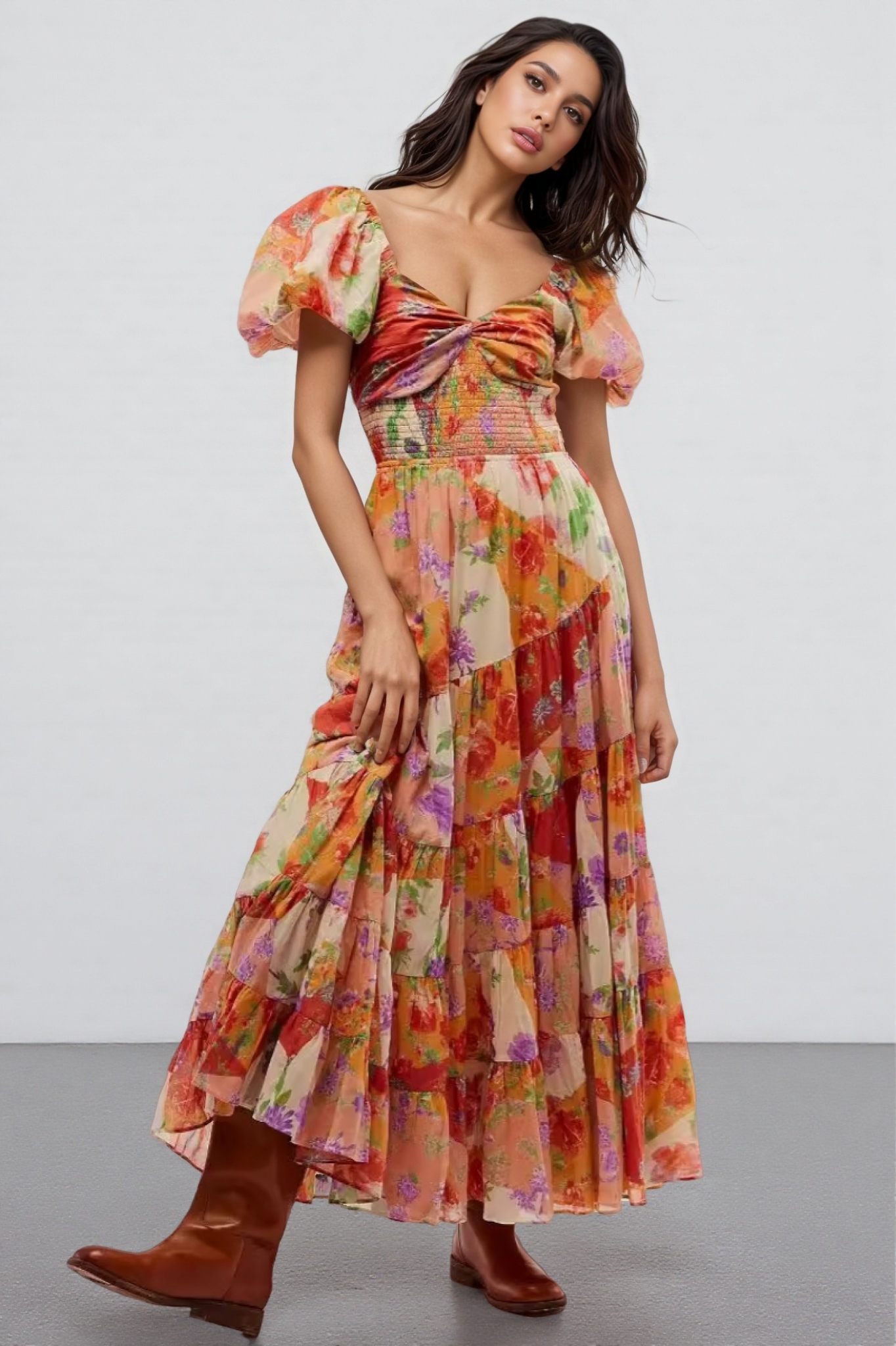 Hali French Waisted Floral Maxi Dress