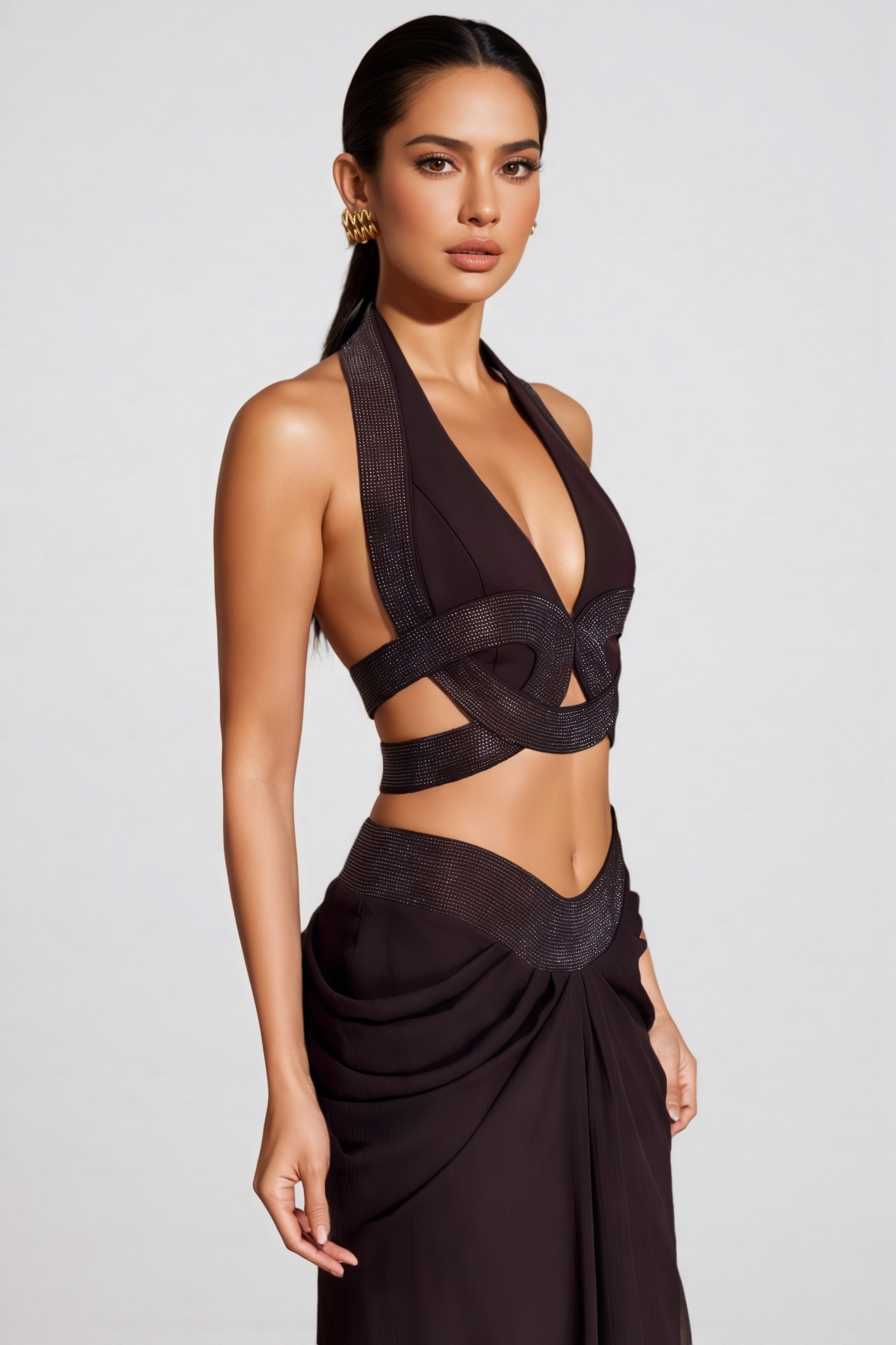 Hbryn Halter Neck Cut Out Maxi Dress Set