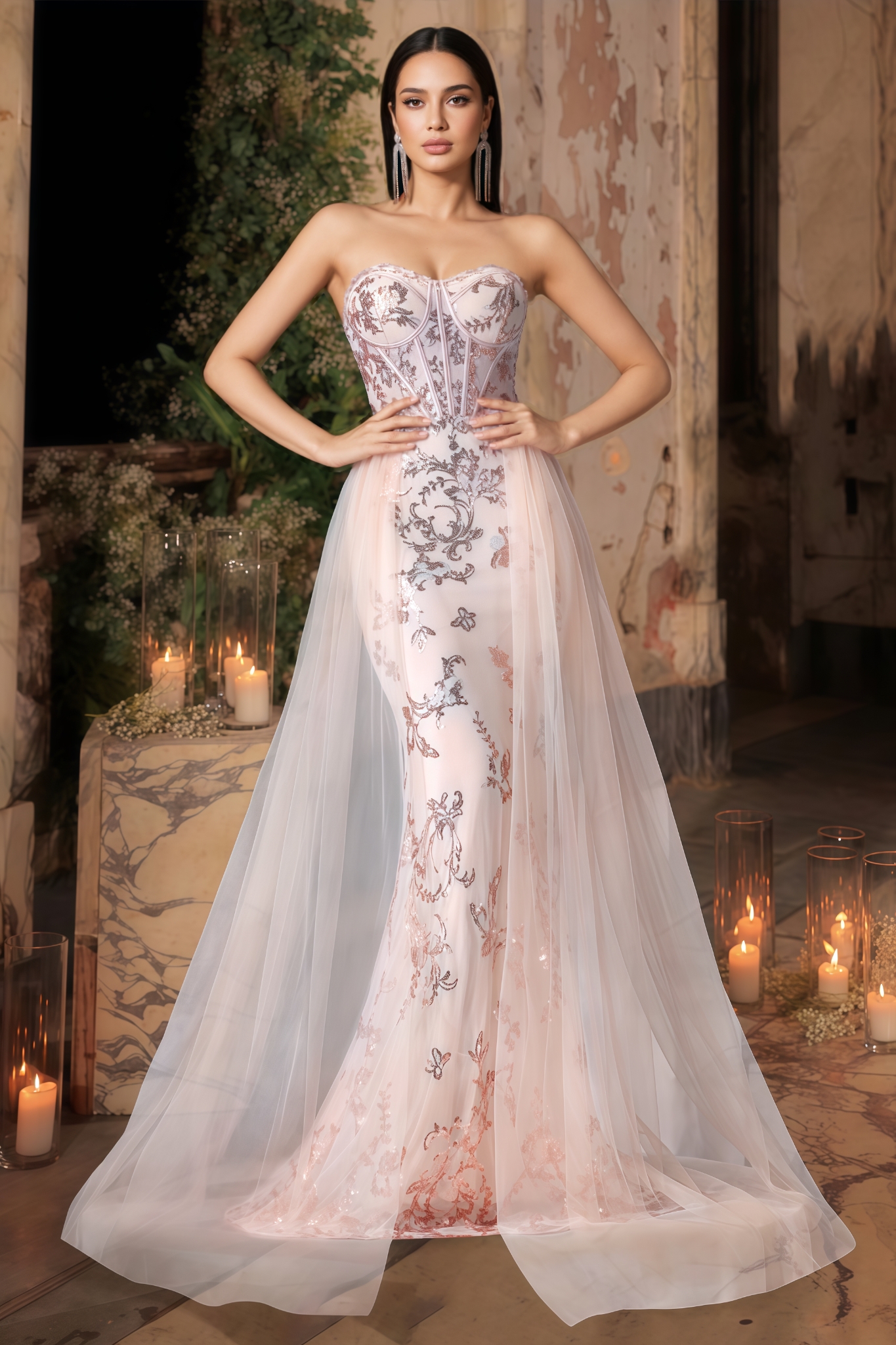 Fynrak Strapless Sequin Embroidered Maxi Dress