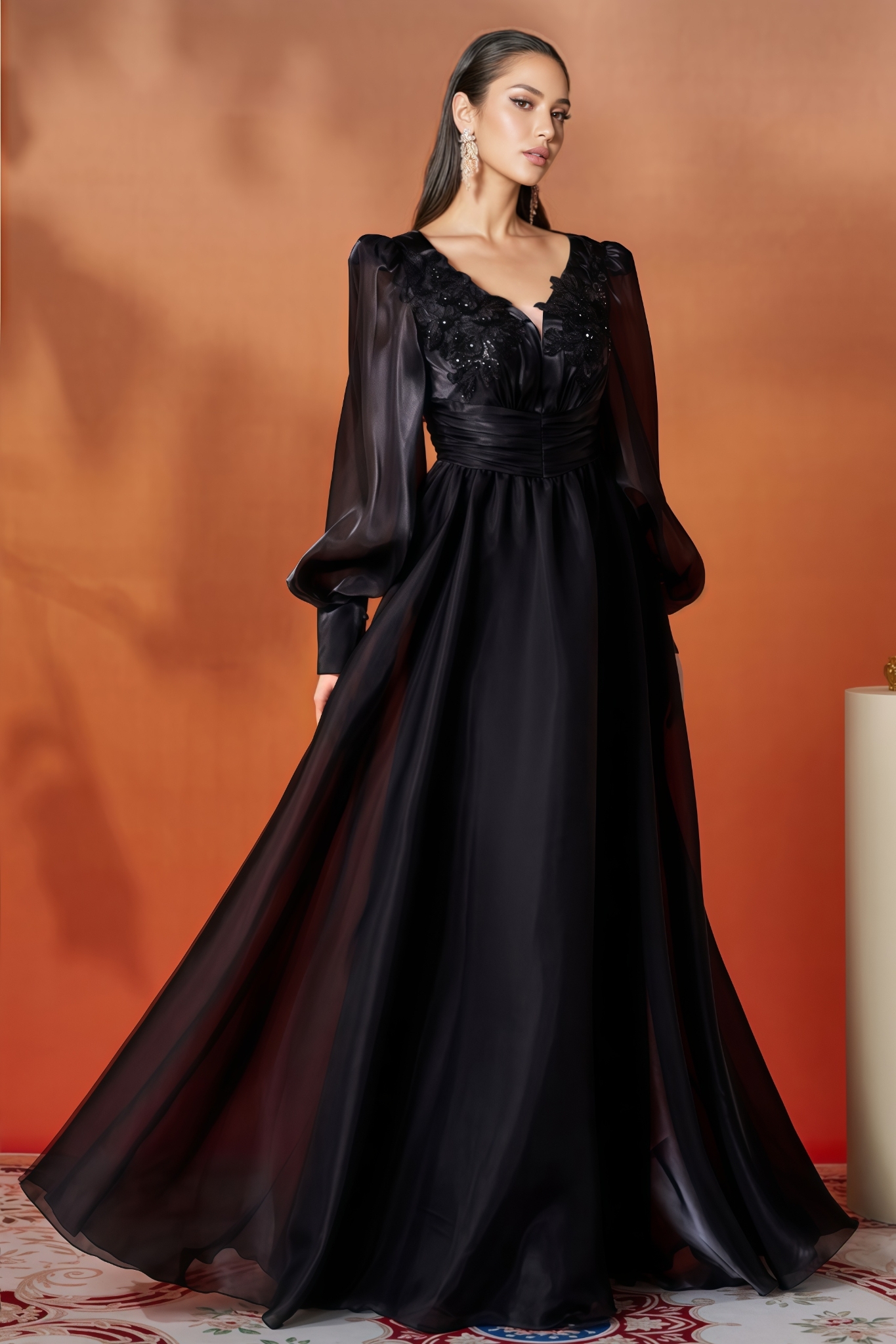 Opal Black V-Neck Lace Maxi Dress