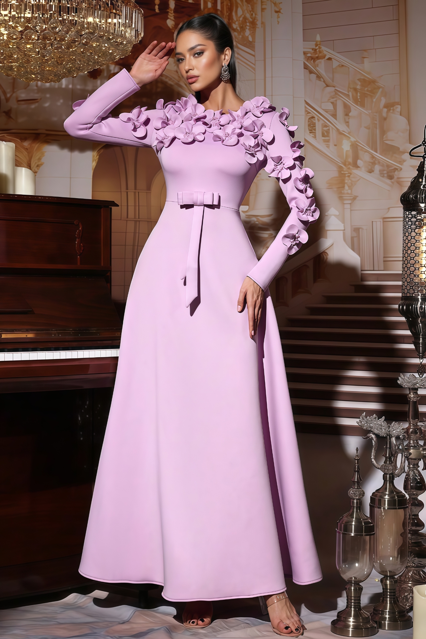 Colia Purple 3D Floral Maxi Dress