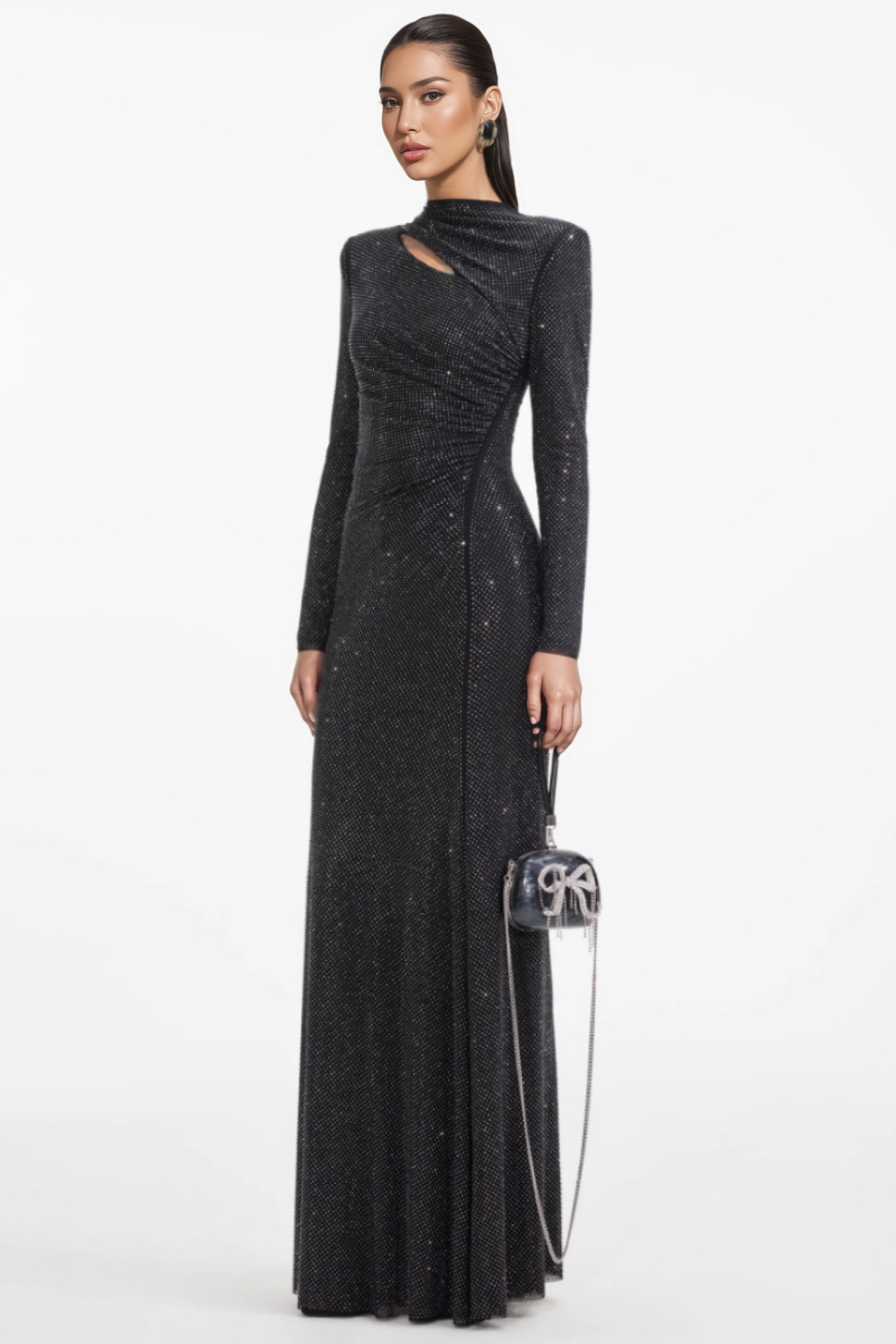 Xavont Black Rhinestone Maxi Dress