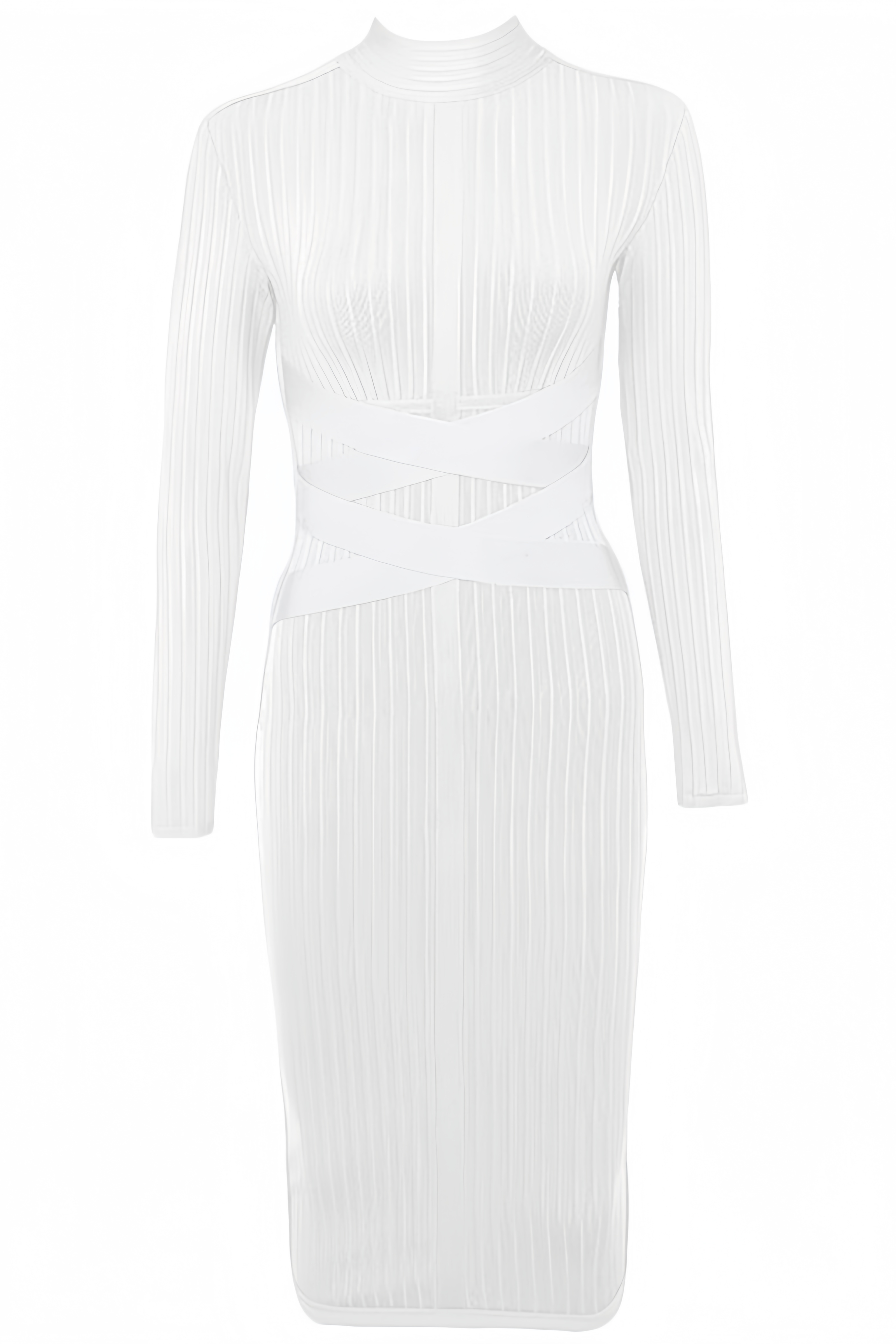 Rajiv White Stand Collar Midi Dress