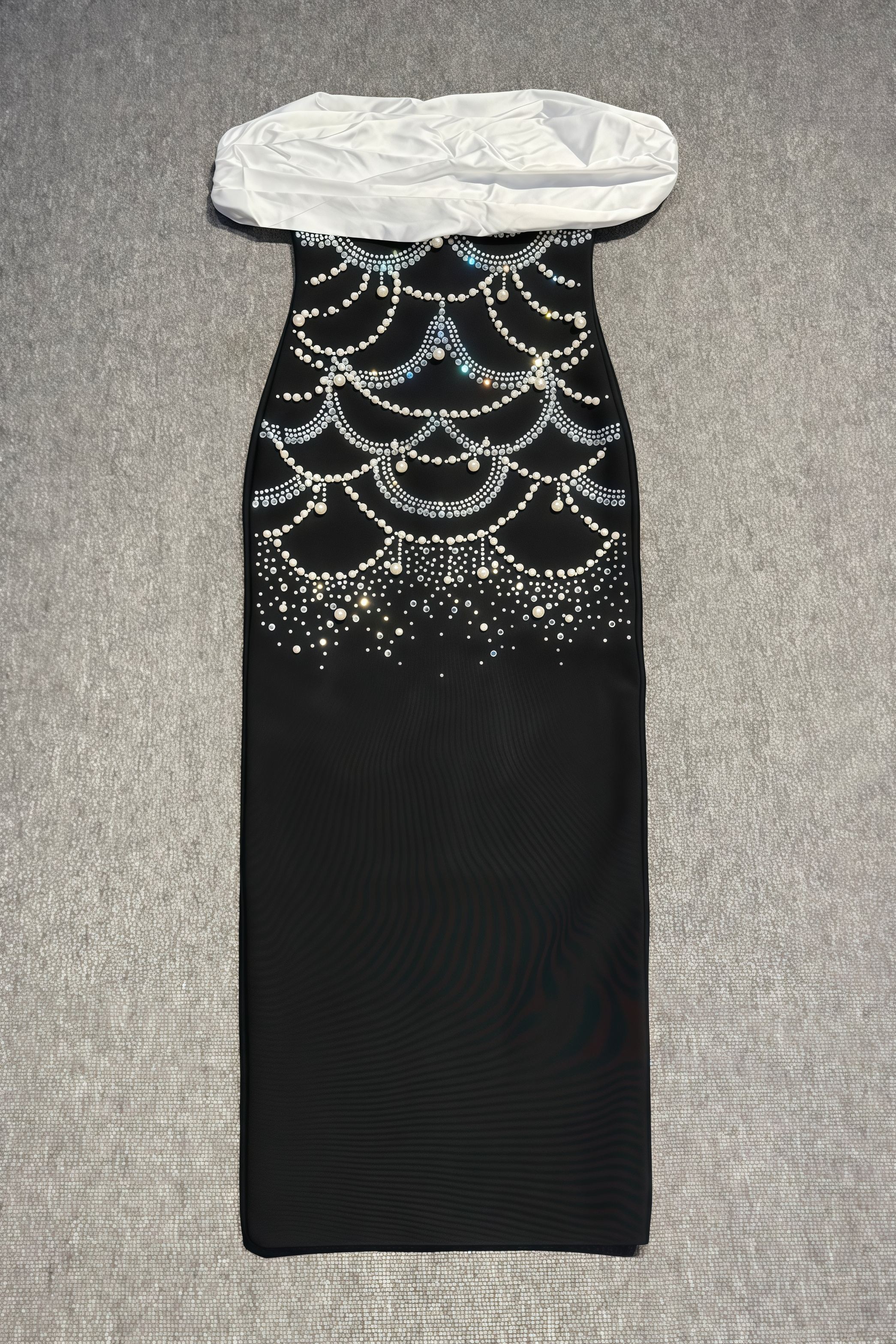 Quillp Black Off Shoulder Rhinestone Bandage Midi Dress