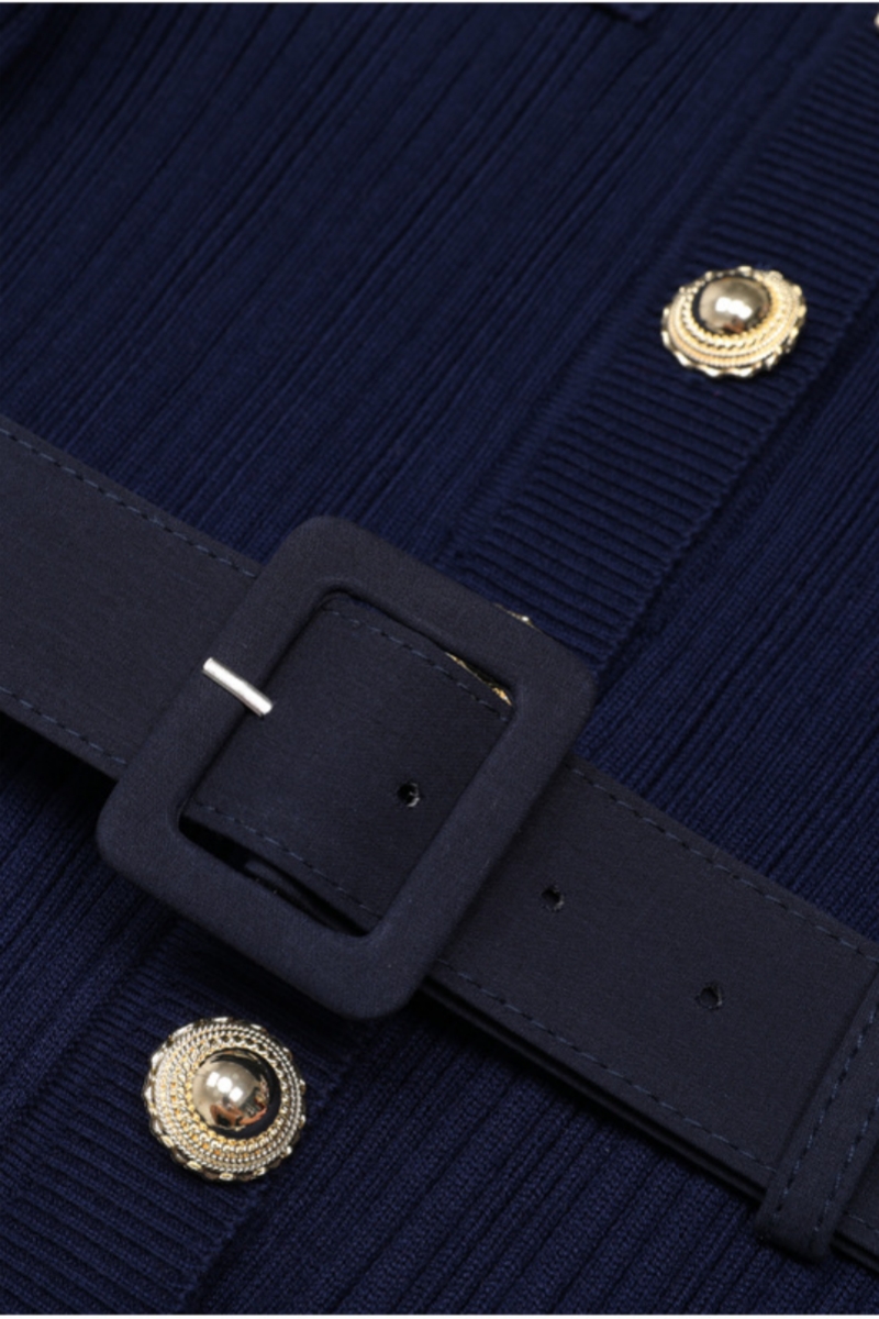 Nader Blue Long Sleeve Crew Neck Knit Midi Dress