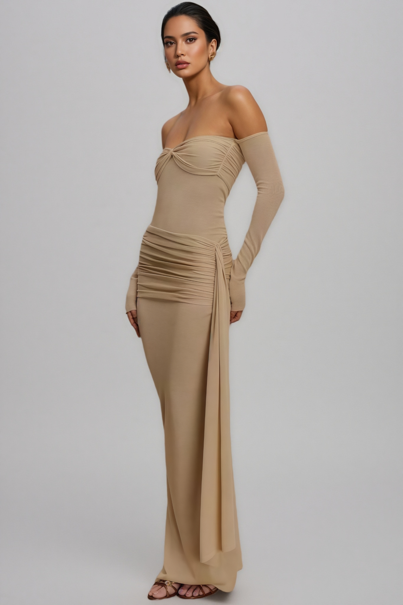 Aedon Beige Strapless Knit Maxi Dress