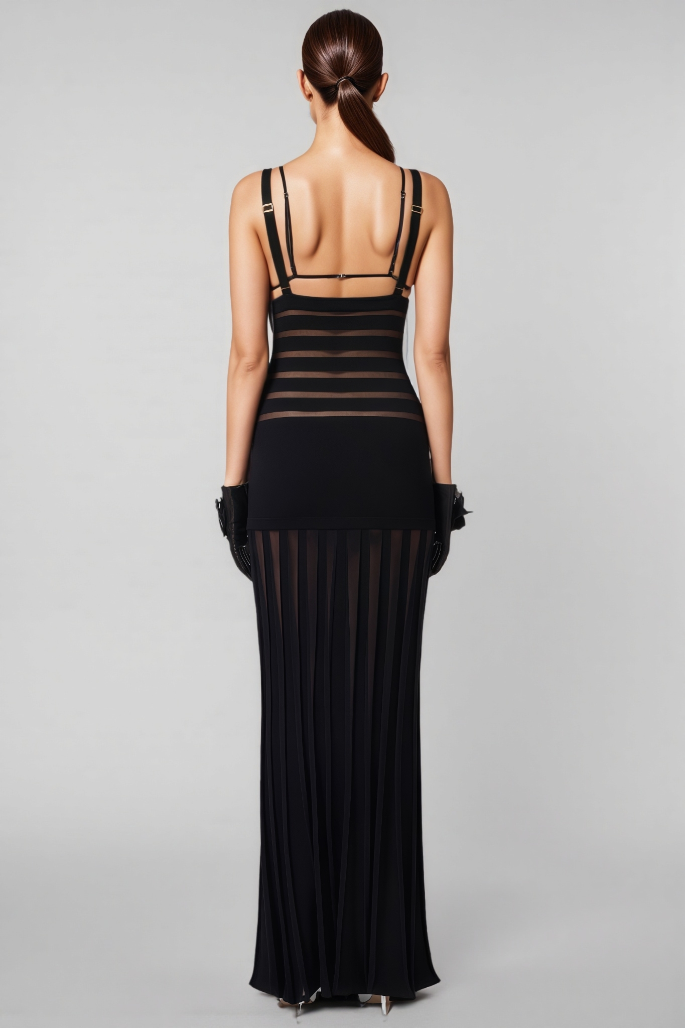 Lakei Black Deep V Openwork Maxi Dress